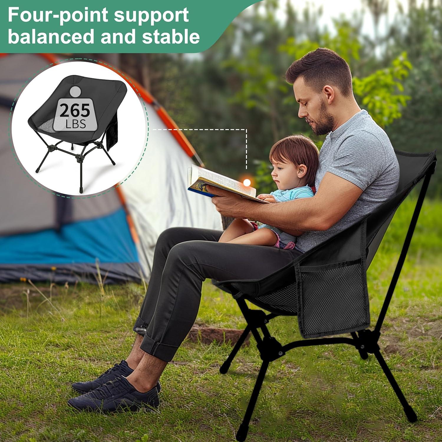 Silla de Camping Plegable Howjoe Negra con Altura Ajustable