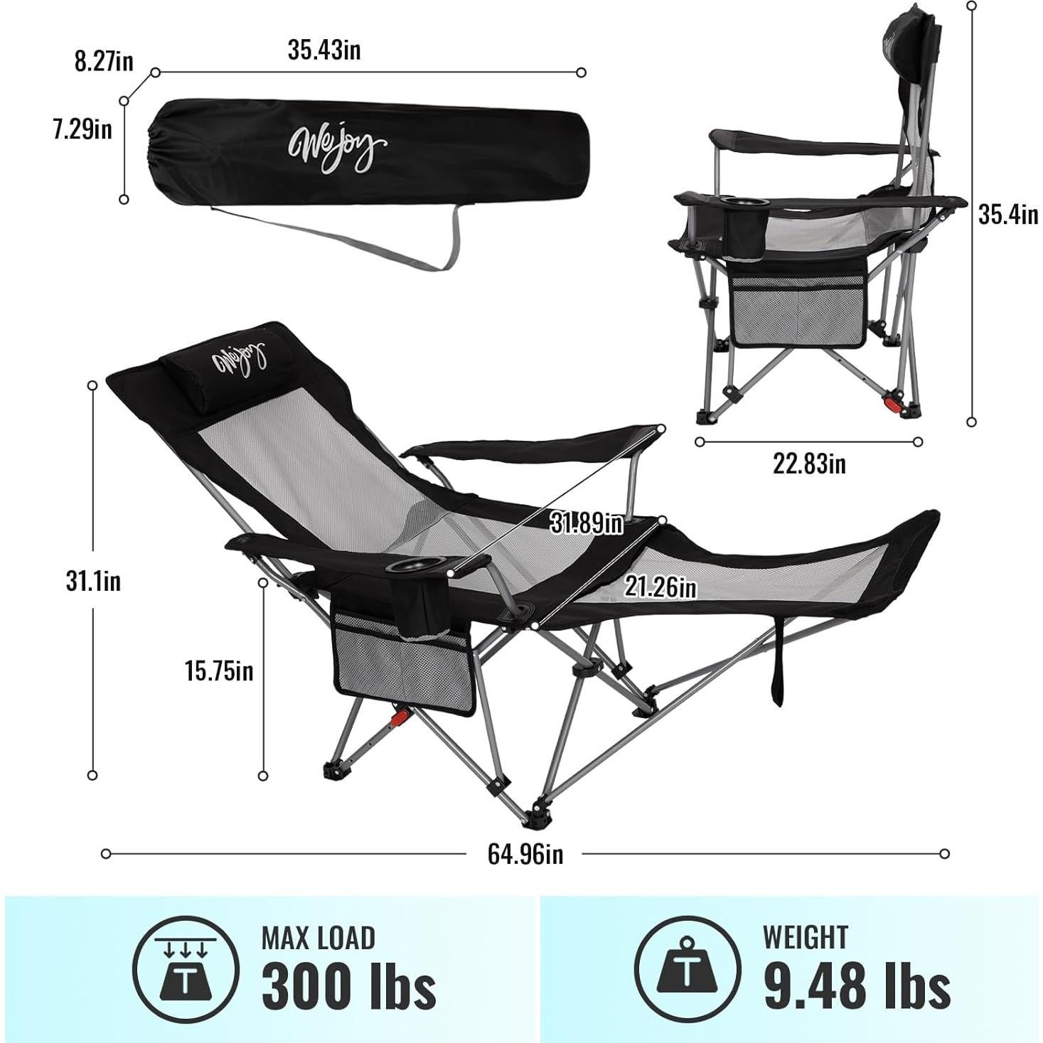 Silla de Camping Reclinable WEJOY 2-en-1 con Reposapiés