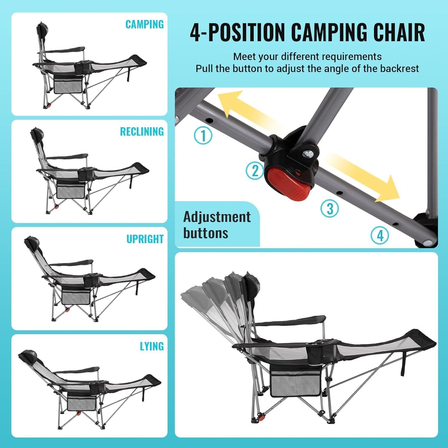 Silla de Camping Reclinable WEJOY 2-en-1 con Reposapiés