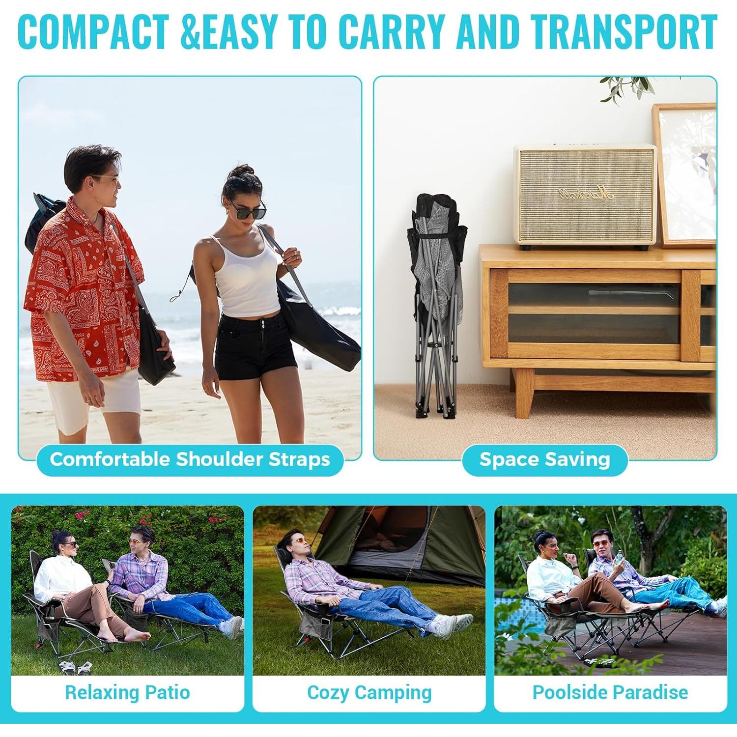 Silla de Camping Reclinable WEJOY 2-en-1 con Reposapiés