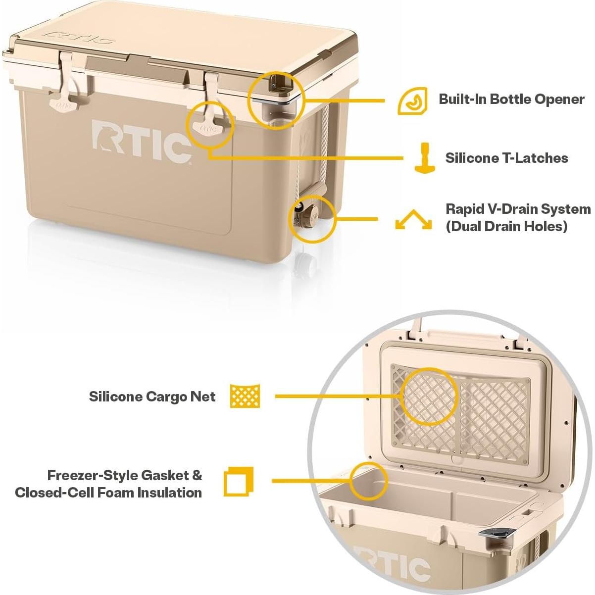 Enfriador Aislado RTIC Ultra-Ligero 32 QT Playa 13.6 kg