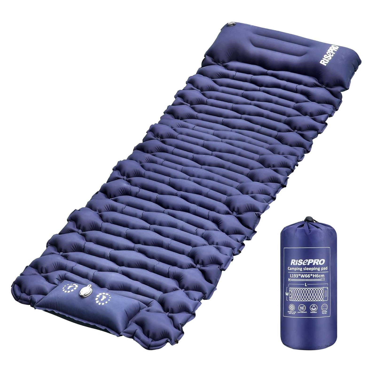 Camping Sleeping Pad Air Mattress - Inflatable Ultralight Ergonomic Design Compact Airpad Backpacking Hiking Outdoor Activities Navy Blue