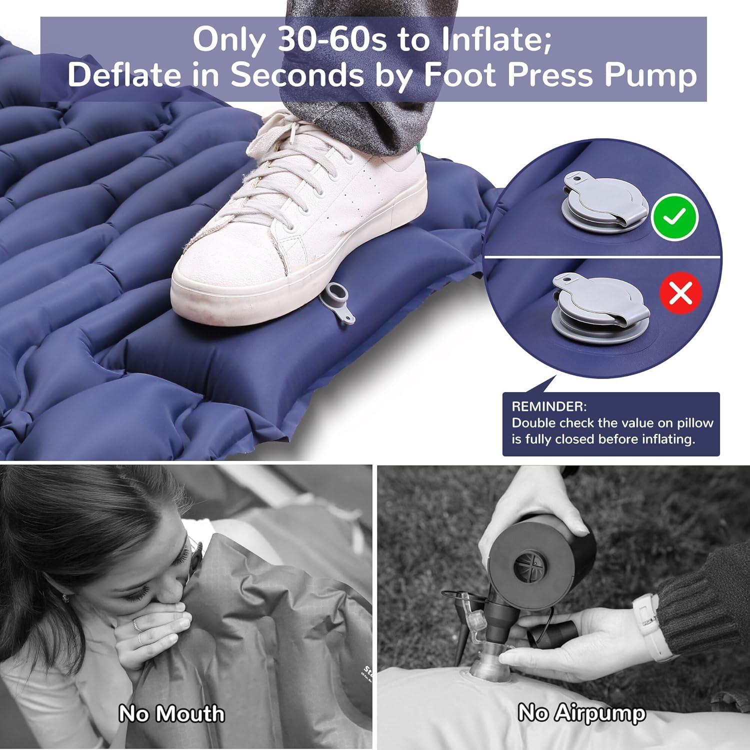 Camping Sleeping Pad Air Mattress - Inflatable Ultralight Ergonomic Design Compact Airpad Backpacking Hiking Outdoor Activities Navy Blue