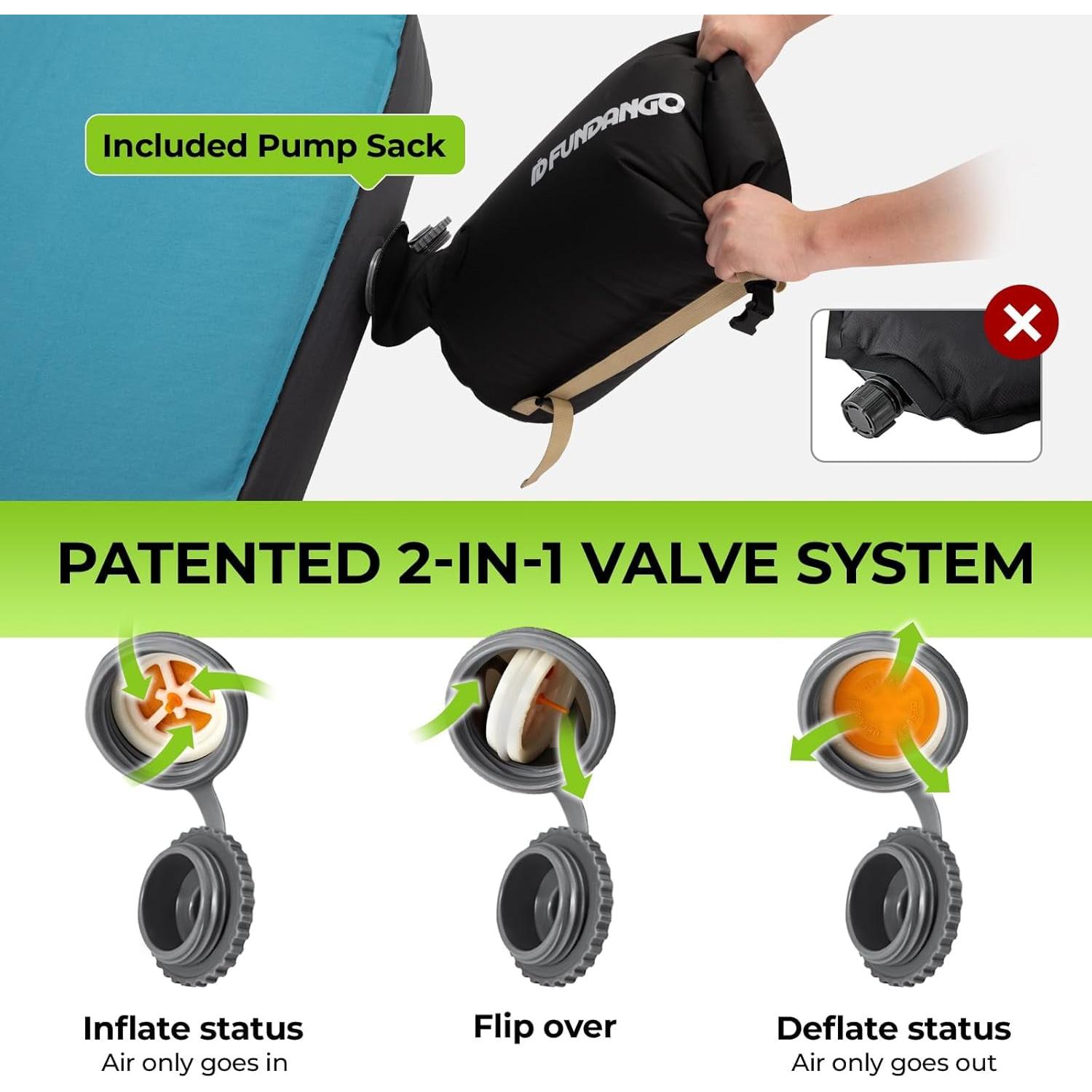 FUNDANGO Camping Self-Inflating Sleeping Pad, Single Twin Size air Foam Mattress Cot with Pump Sack for Tents Car Van Outdoor Home