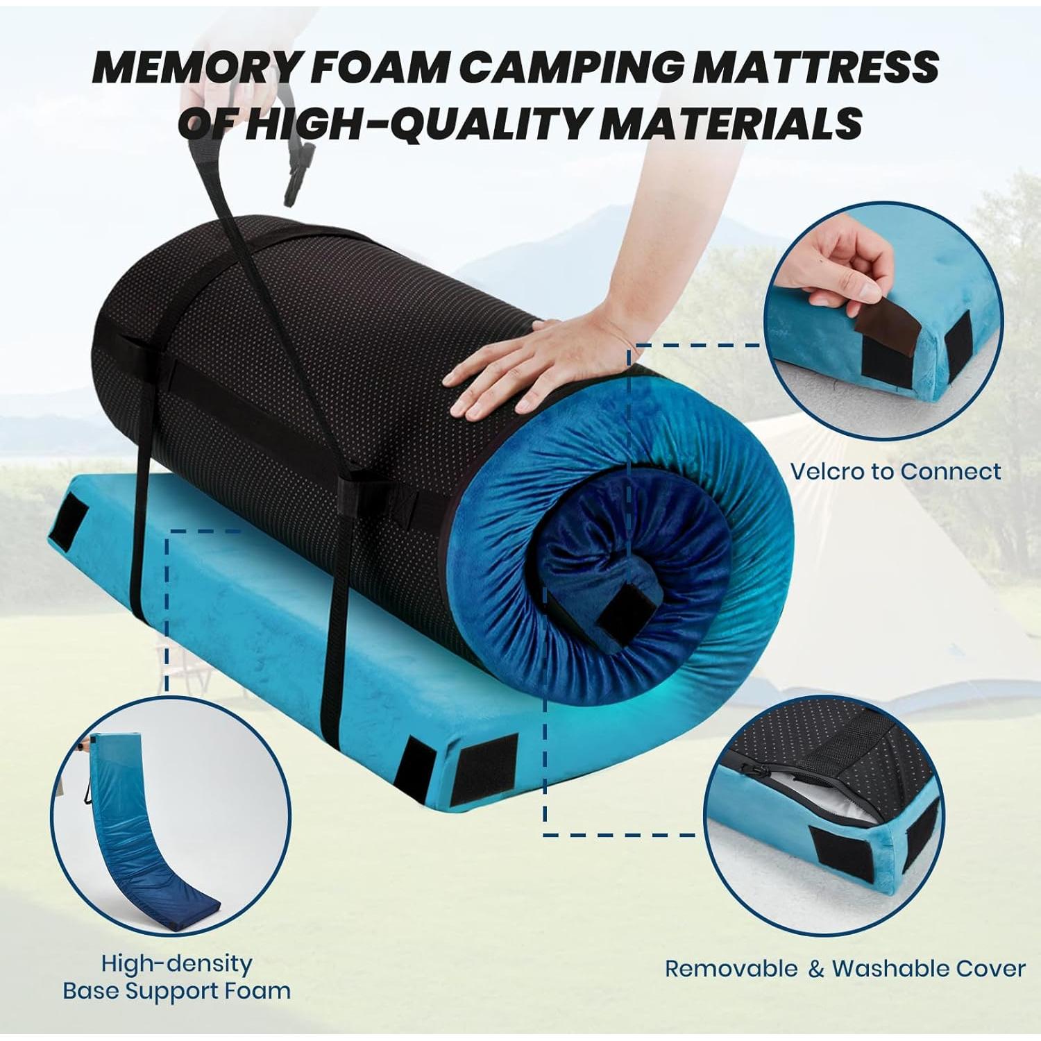 Colchoneta de Camping BUPPLEE Espuma Viscoelástica 183x61 cm