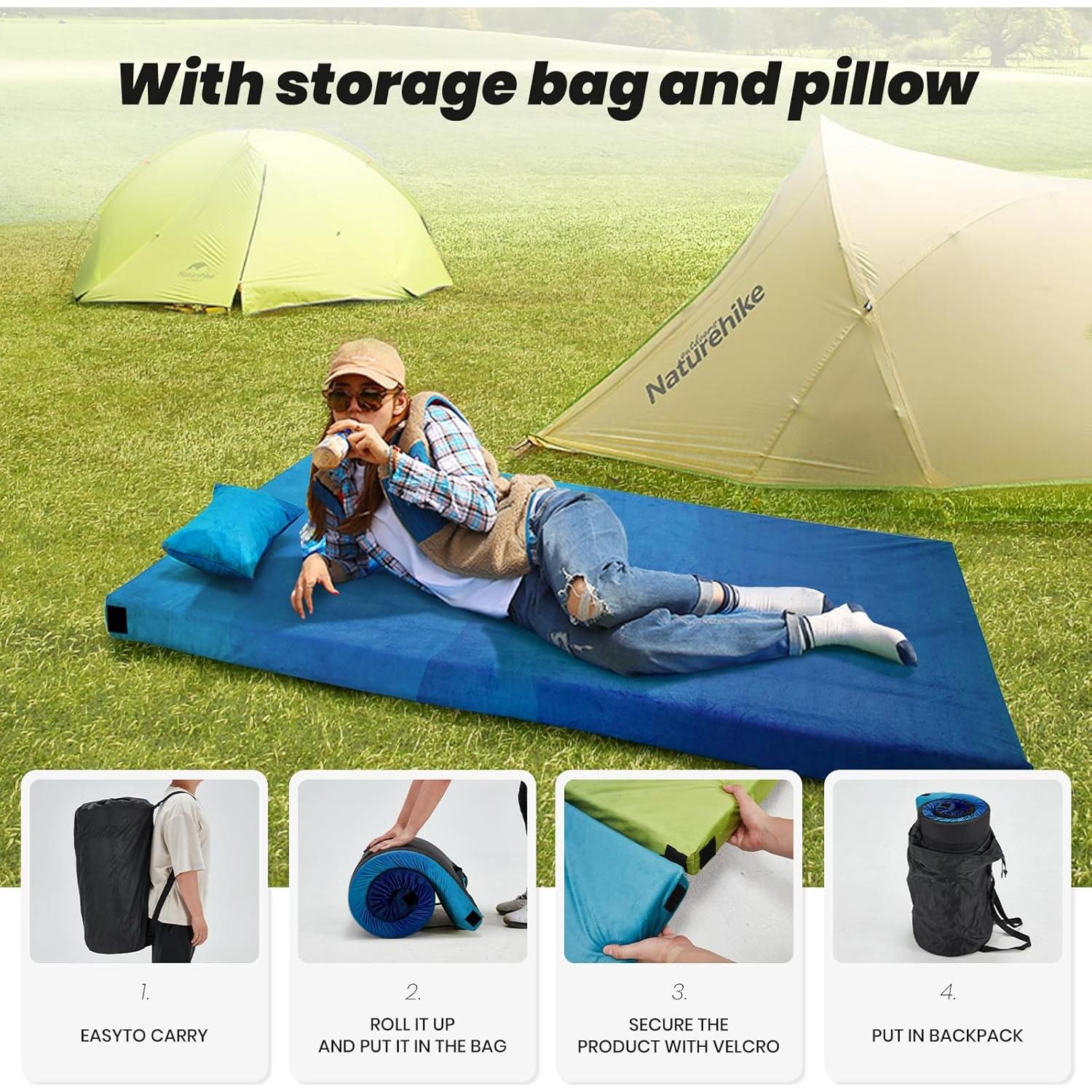 Colchoneta de Camping BUPPLEE Espuma Viscoelástica 183x61 cm