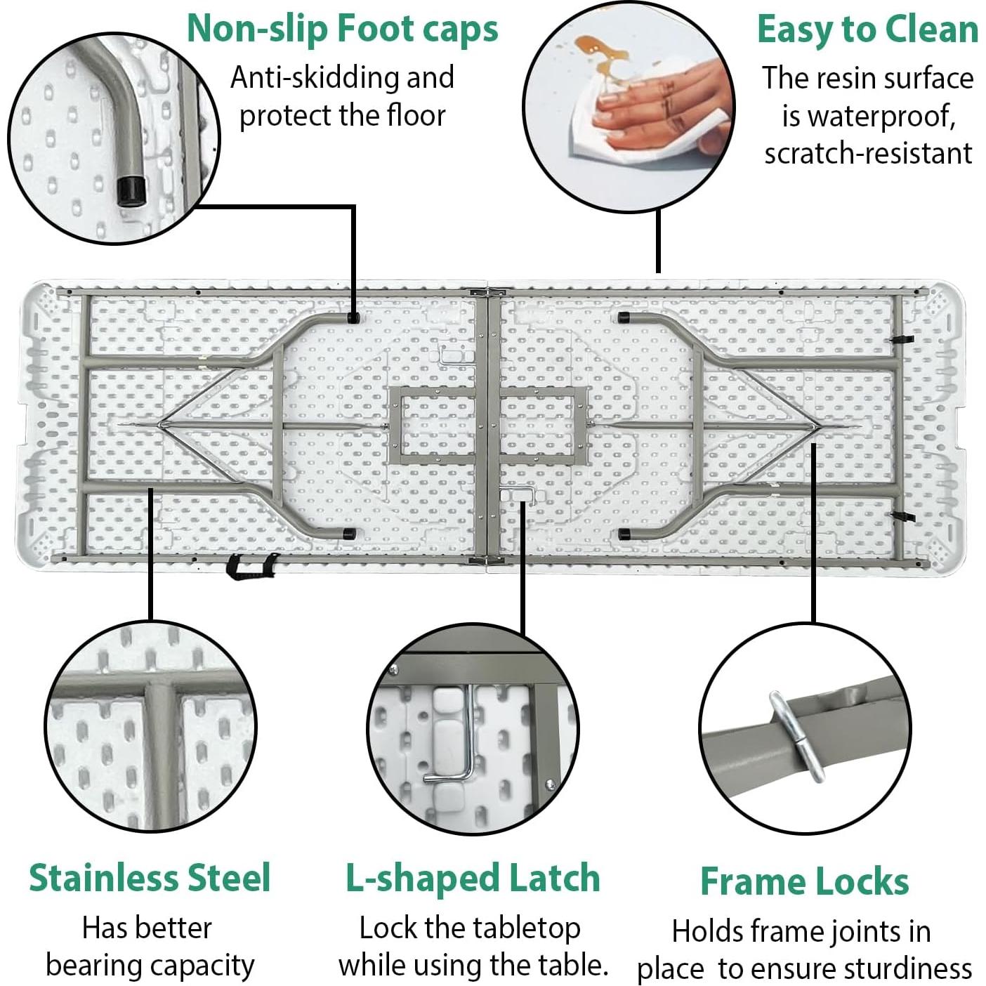 Mesa Plegable 2.44 Metros JingPieCle Blanca Resistente