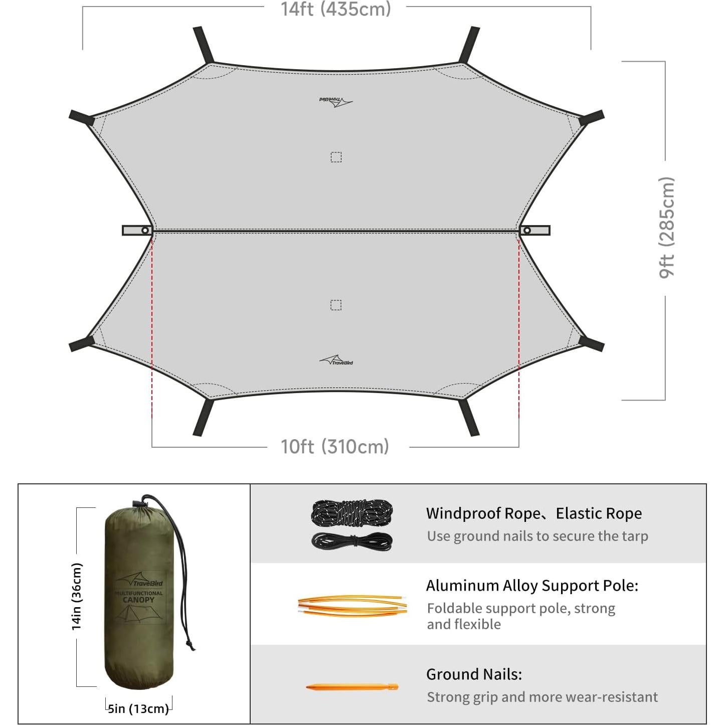 Tarp Impermeable Travel Bird 4.27x2.74m para Camping