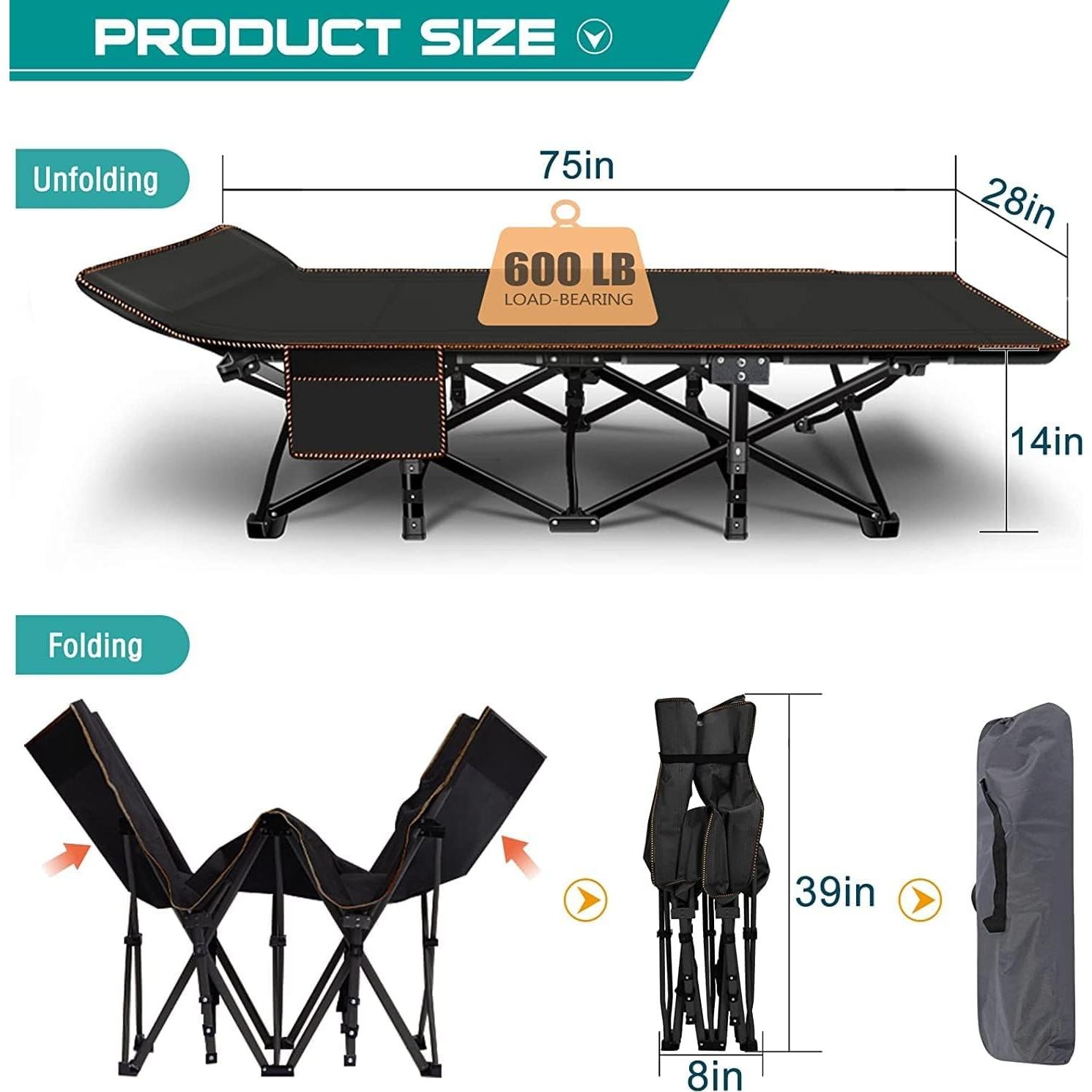 Cama de Camping Plegable ABORON 190x68.5cm 1200D 227kg