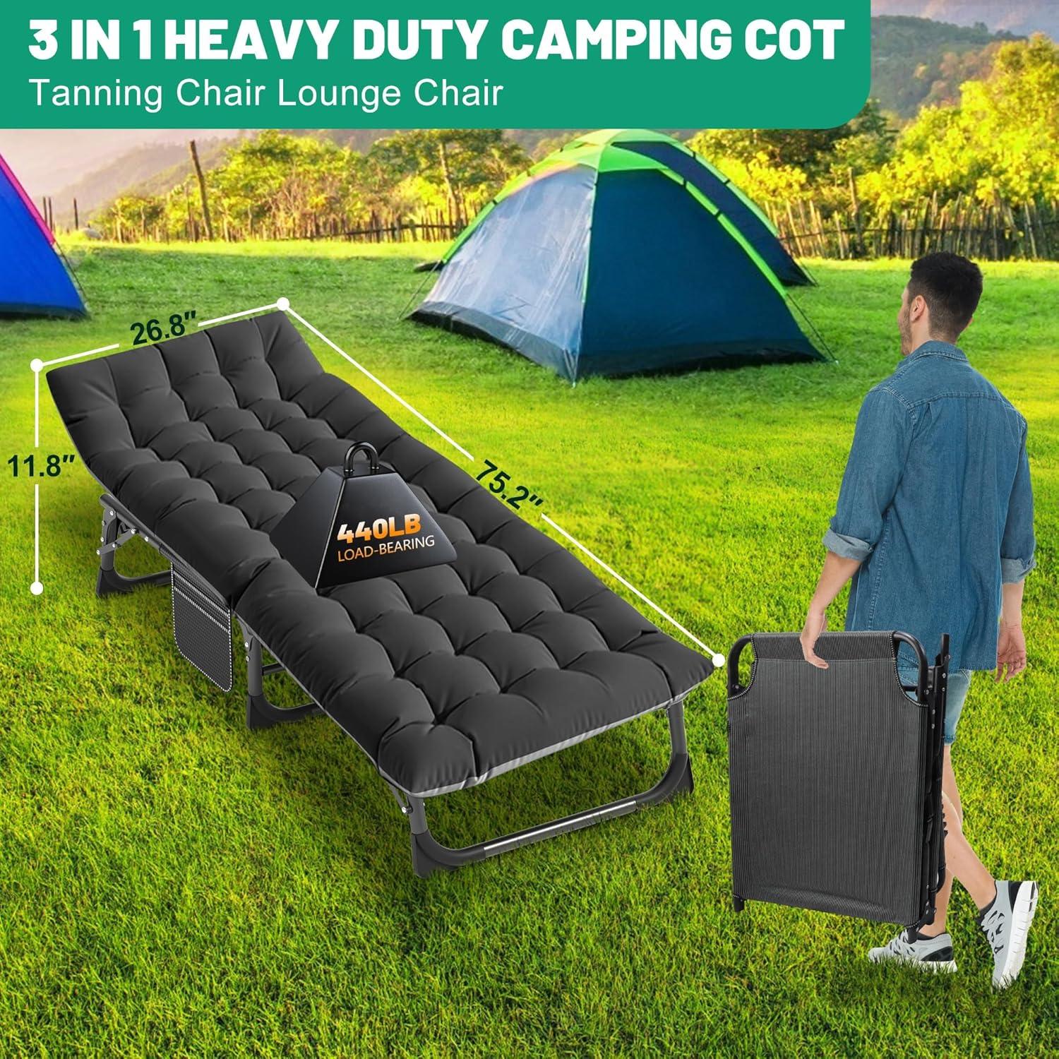 Cama de Camping ABORON Ajustable 200x71cm 9.07kg Plegable