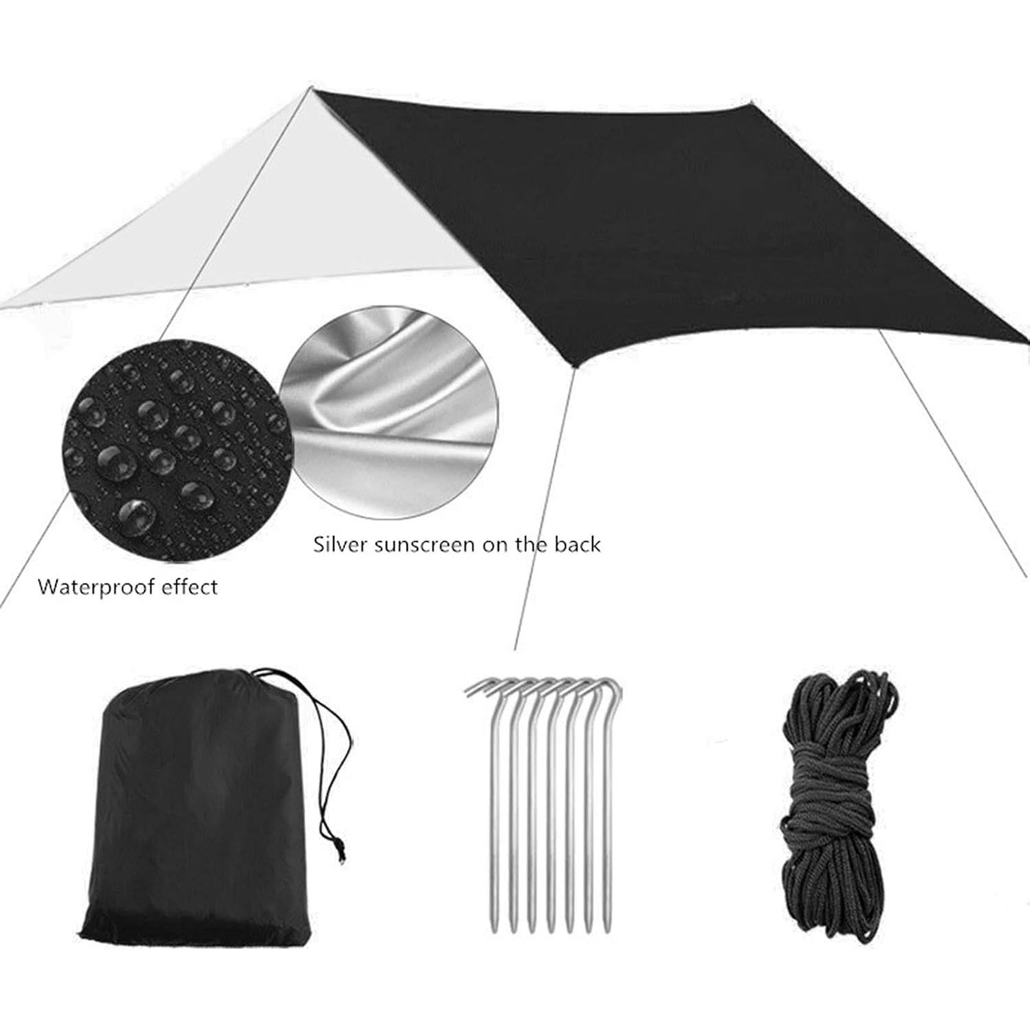 Camping Tarpaulin Rain Shed Easy to Install Camping Tarpaulin Tent Suitable for Backpacking Trekking Adventure Survival Equipment 118inch