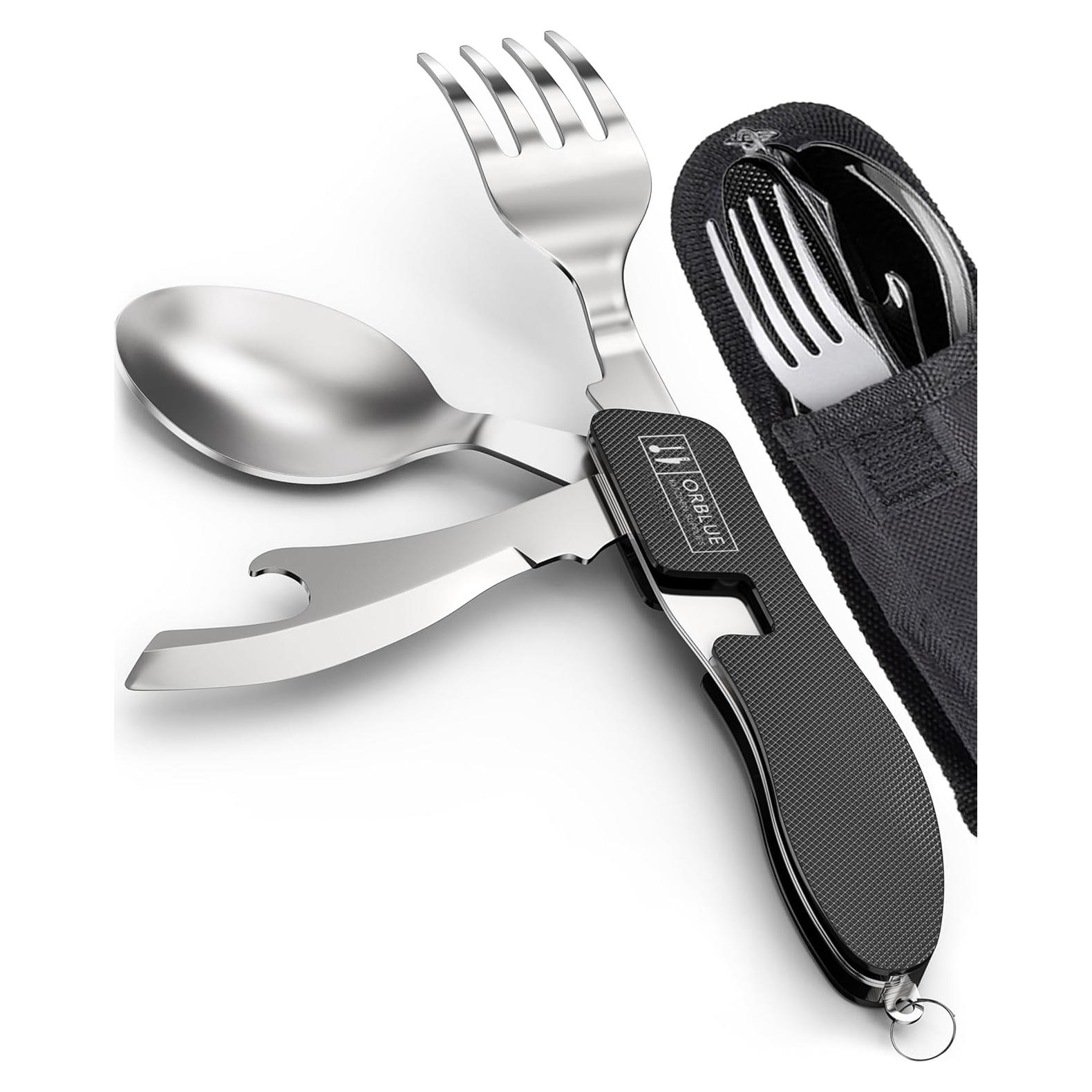 Utensilios de Camping 4-en-1 Orblue, Acero Inoxidable, Negro