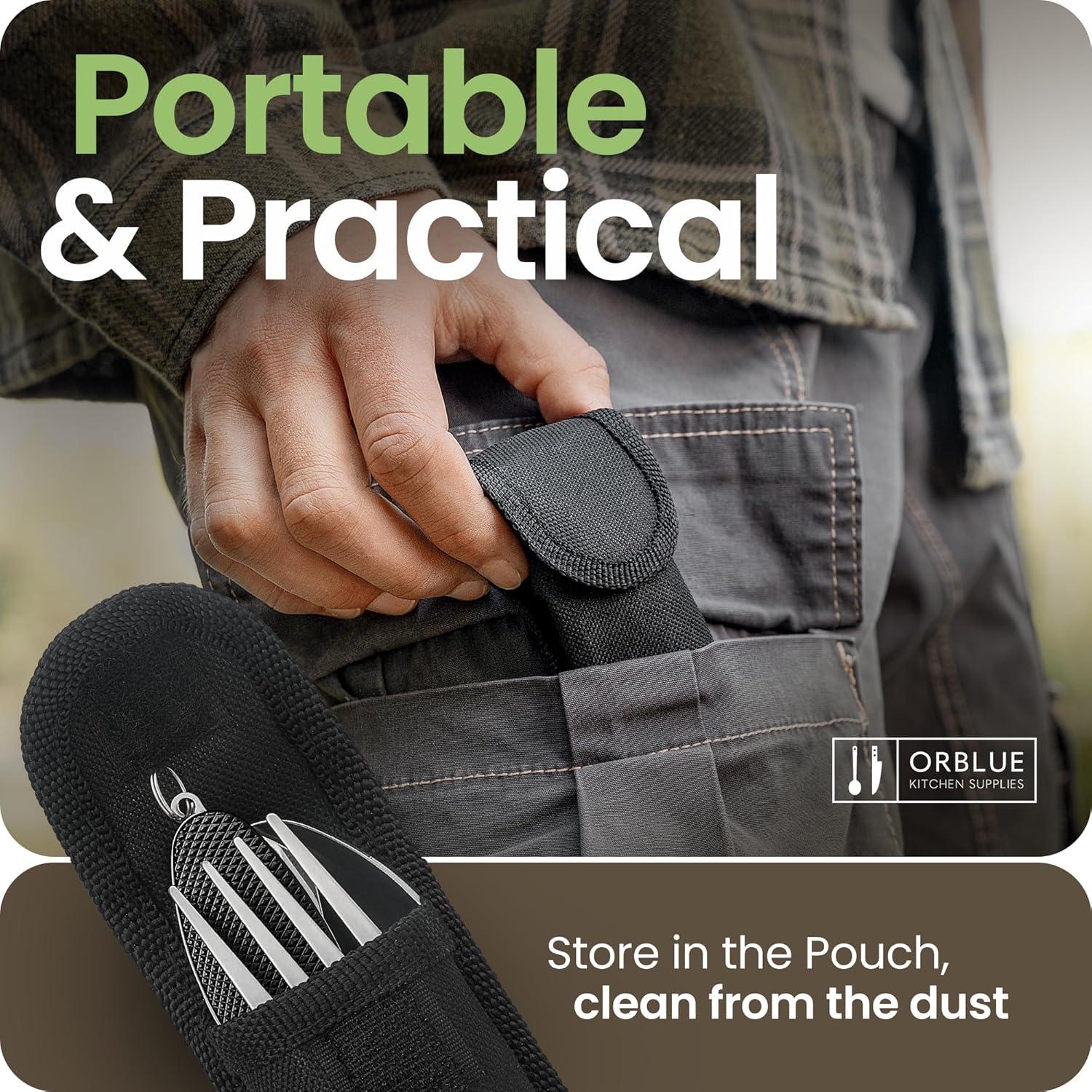 Utensilios de Camping 4-en-1 Orblue, Acero Inoxidable, Negro