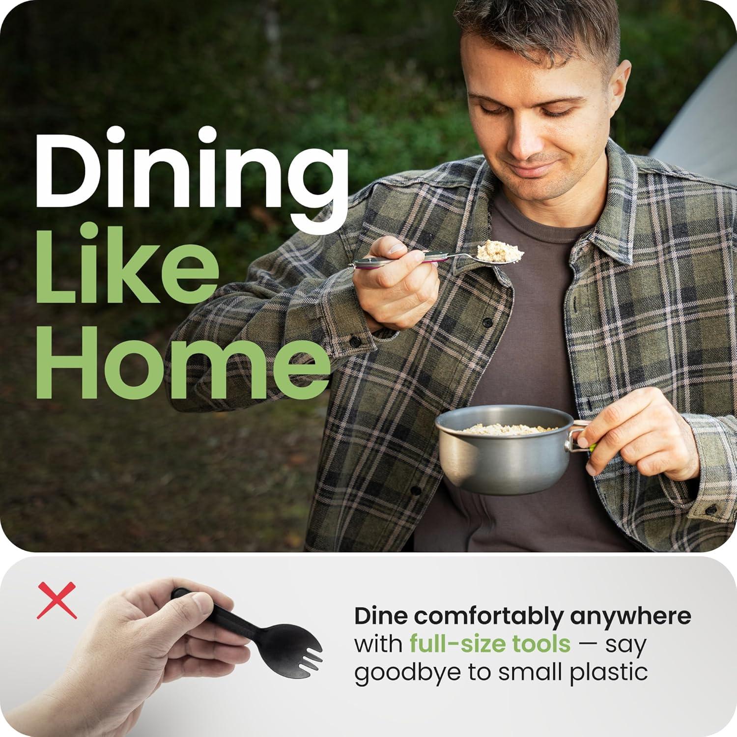 Utensilios de Camping 4-en-1 Orblue, Acero Inoxidable, Negro