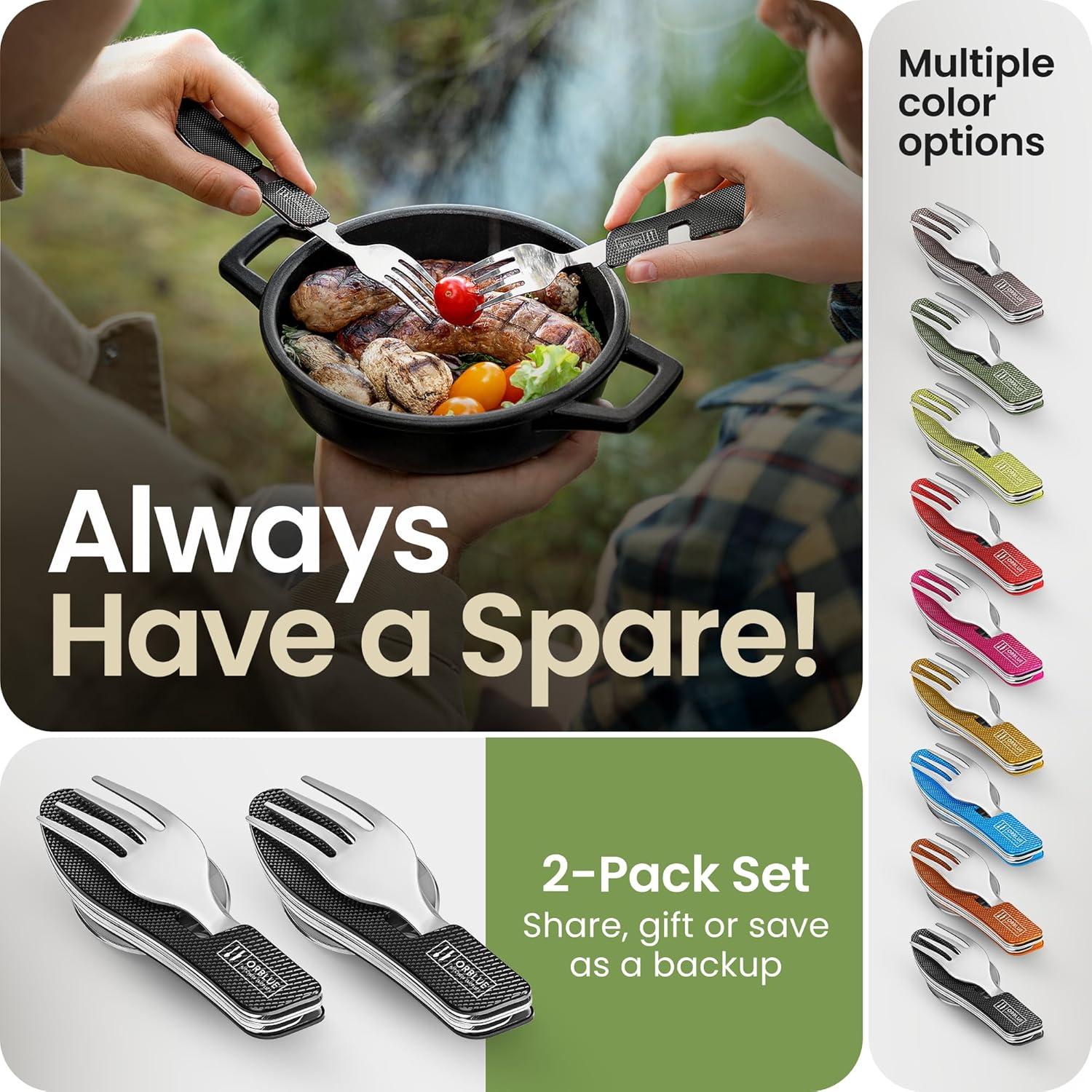 Utensilios de Camping 4-en-1 Orblue, Acero Inoxidable, Negro