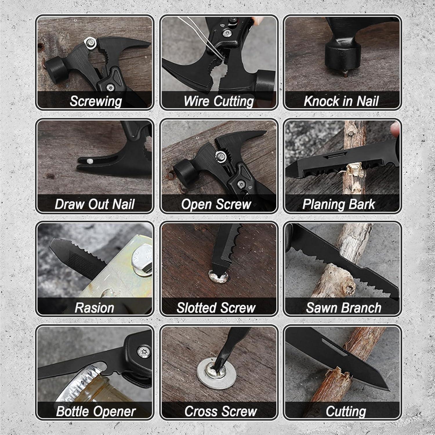 Multiherramienta JUXWONE 12 en 1 Martillo Plegable Negro y Rojo