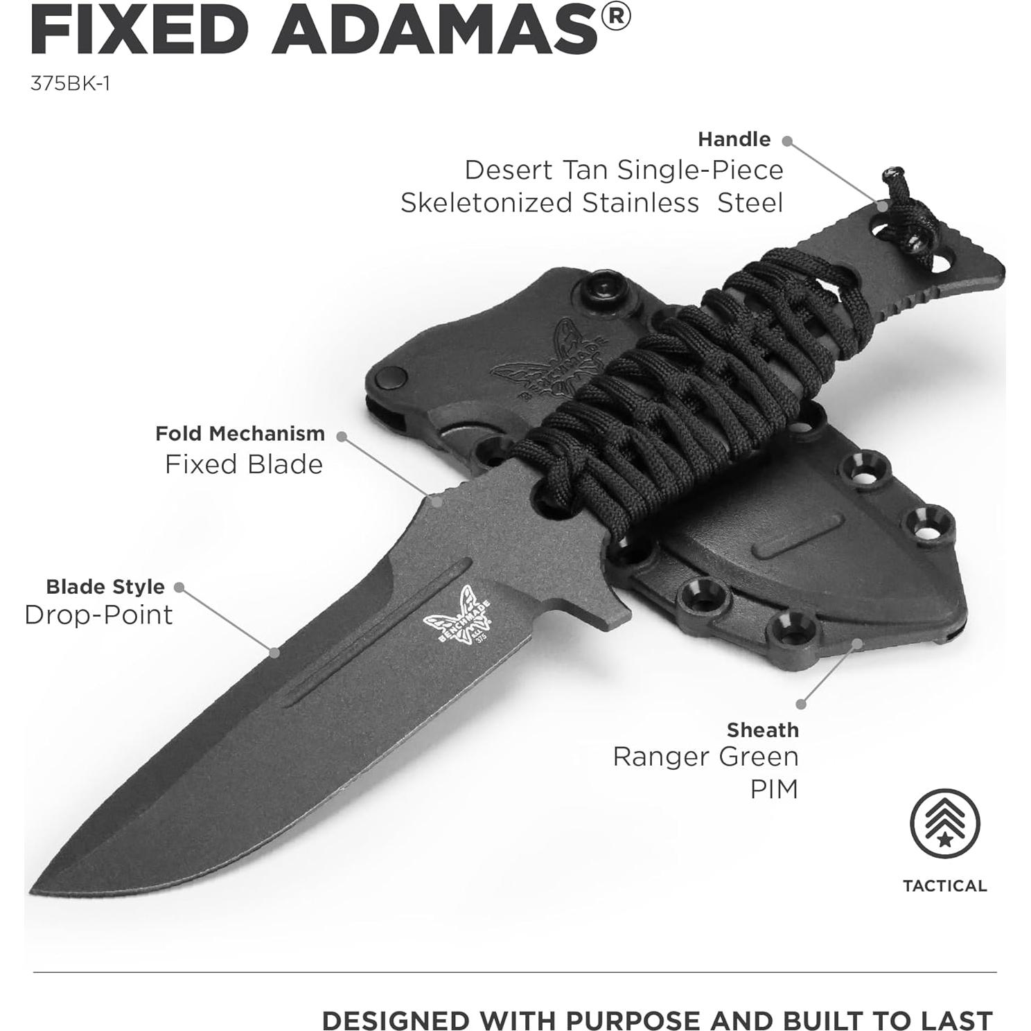 Cuchillo Táctico Fijo Benchmade Adamas 375 10.67cm Paracord Negro