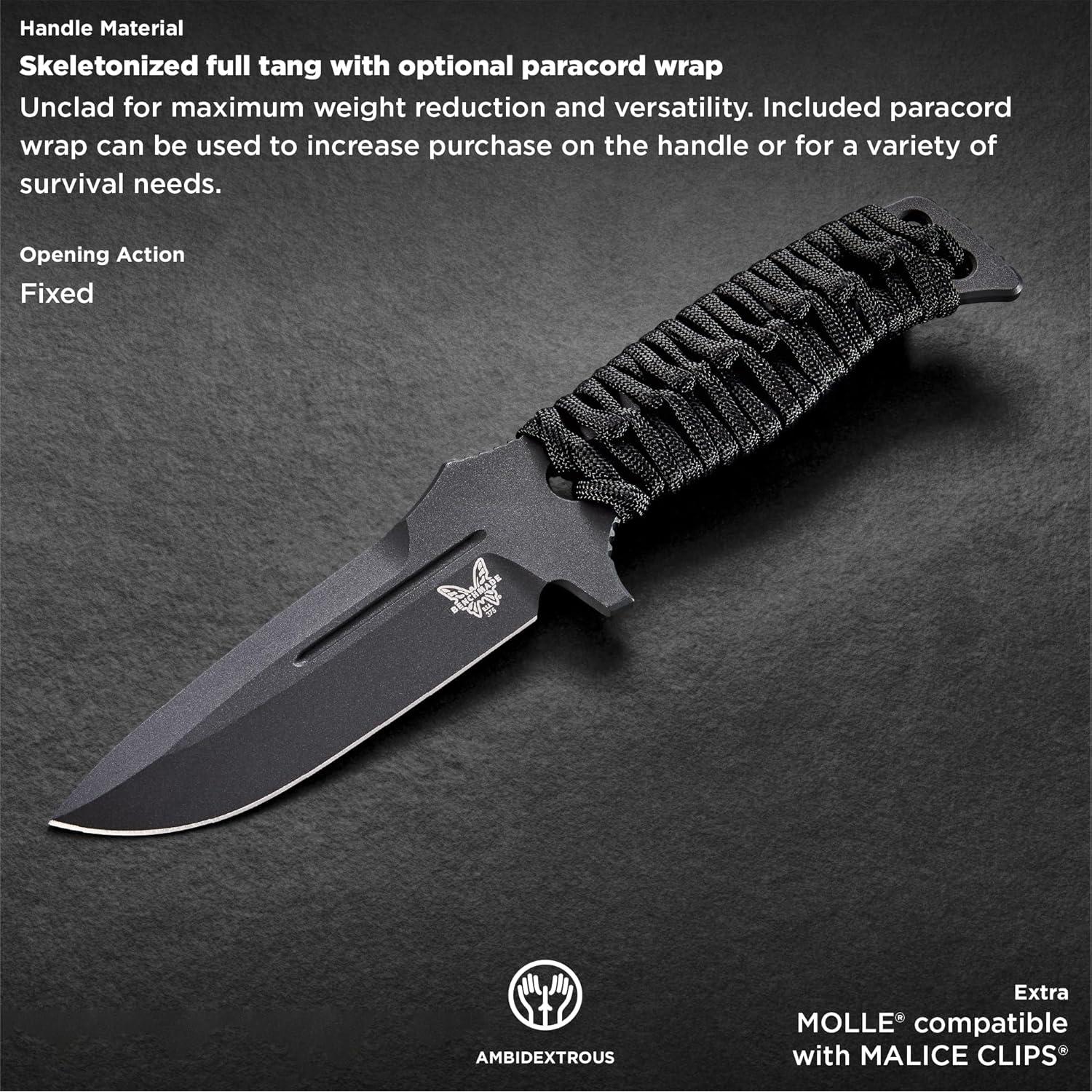 Cuchillo Táctico Fijo Benchmade Adamas 375 10.67cm Paracord Negro