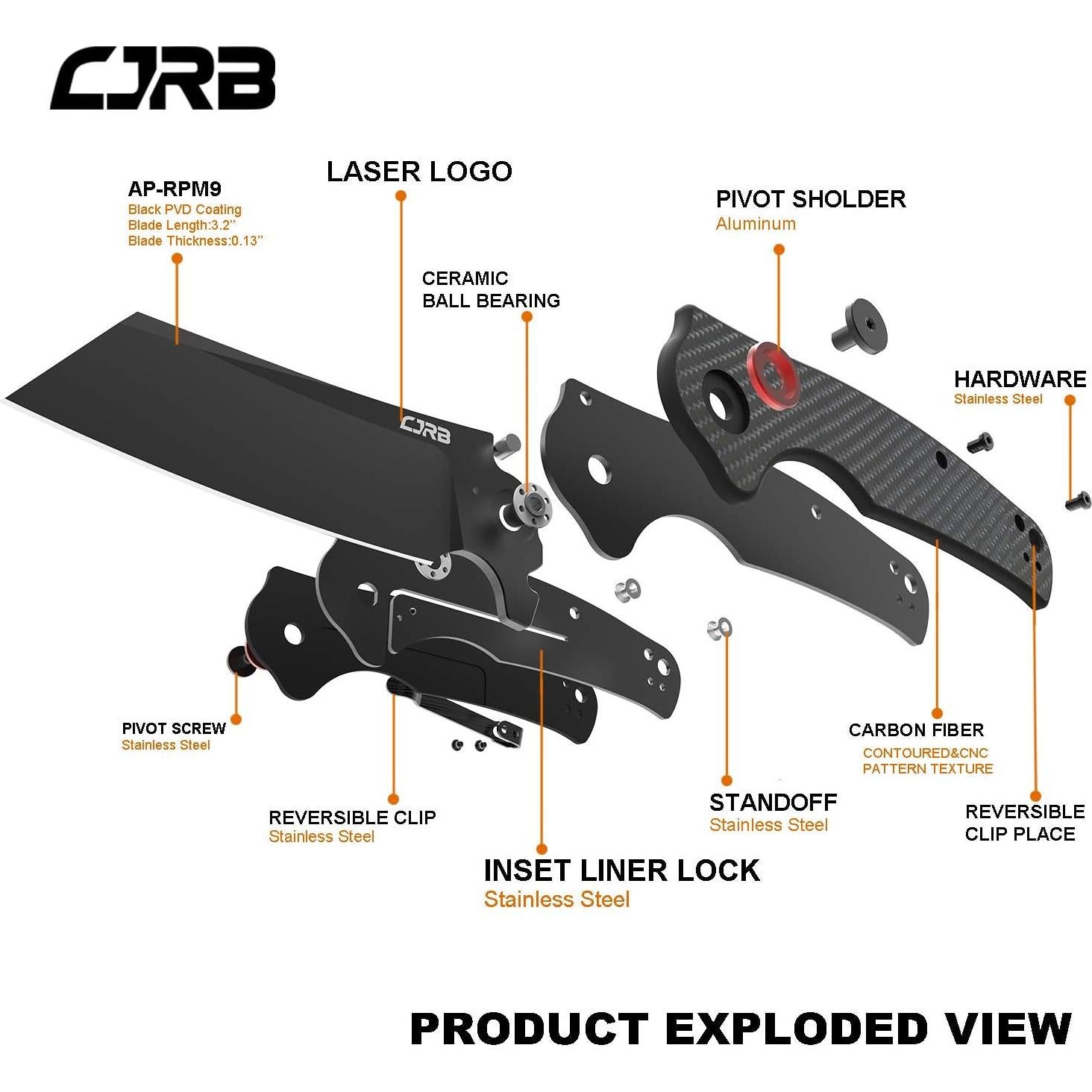 Cuchillo Plegable CJRB Crag 8.71 cm Acero AR-RPM9 Mango Carbono