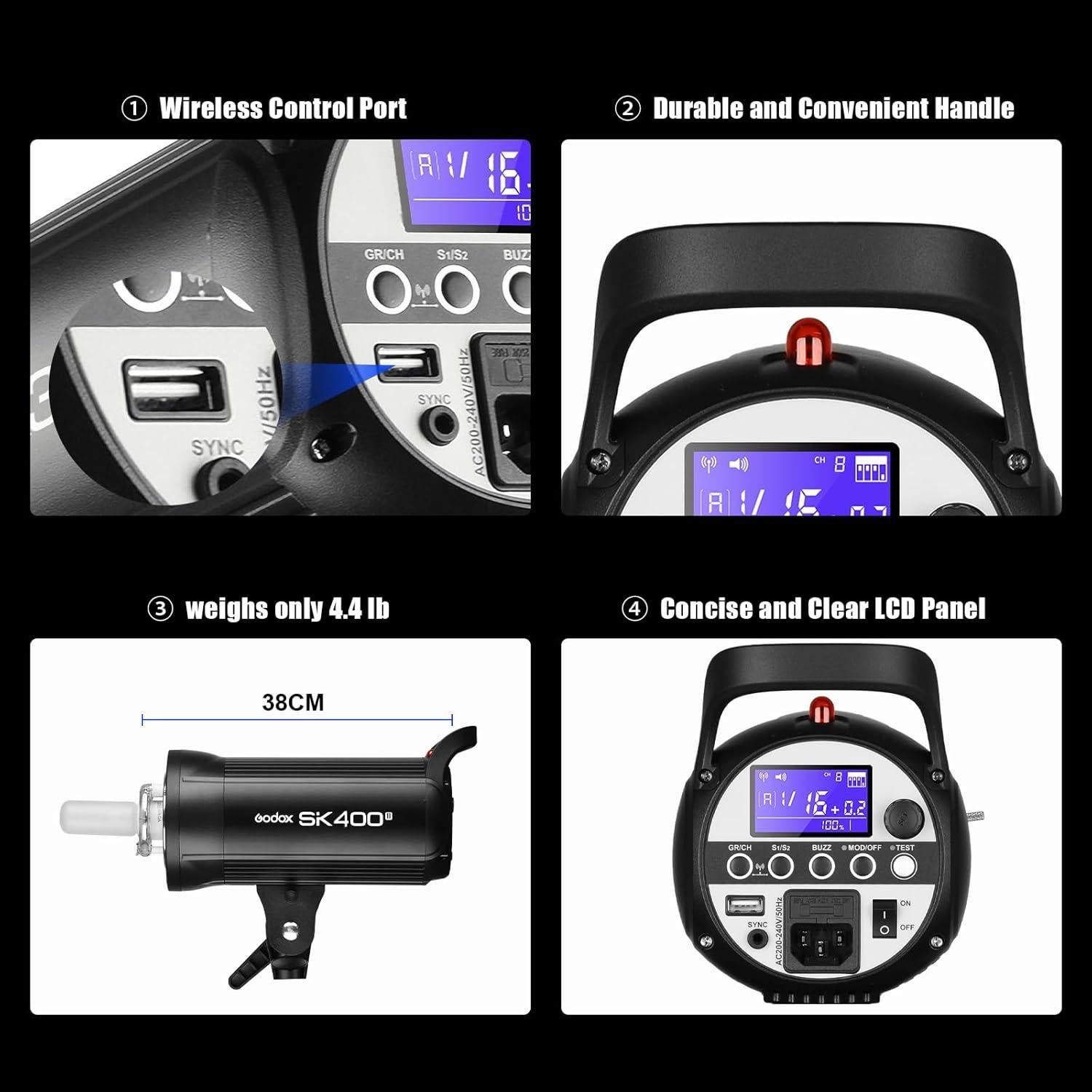 Estroboscopio Godox SK400II 400Ws con Montura Bowens 150W