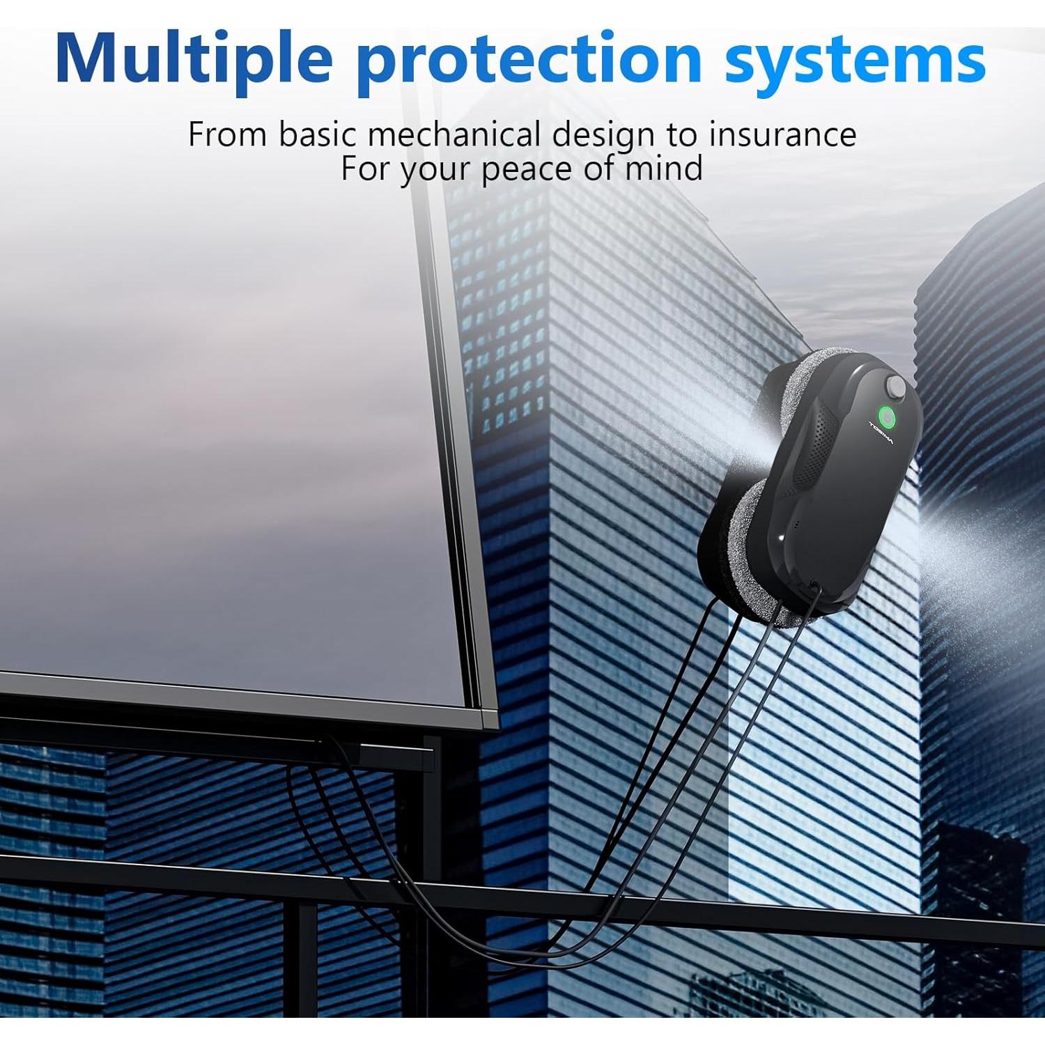 Tosima W5 Window Cleaning Robot, Dual Direction Auto-Spray Smart Window Cleaner with Triple Safety System, Smart Navigation, Remote Control, for All Smooth Surfaces, with 8 Rags, Black