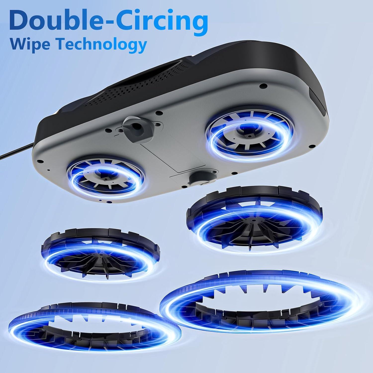 Tosima W5 Window Cleaning Robot, Dual Direction Auto-Spray Smart Window Cleaner with Triple Safety System, Smart Navigation, Remote Control, for All Smooth Surfaces, with 8 Rags, Black