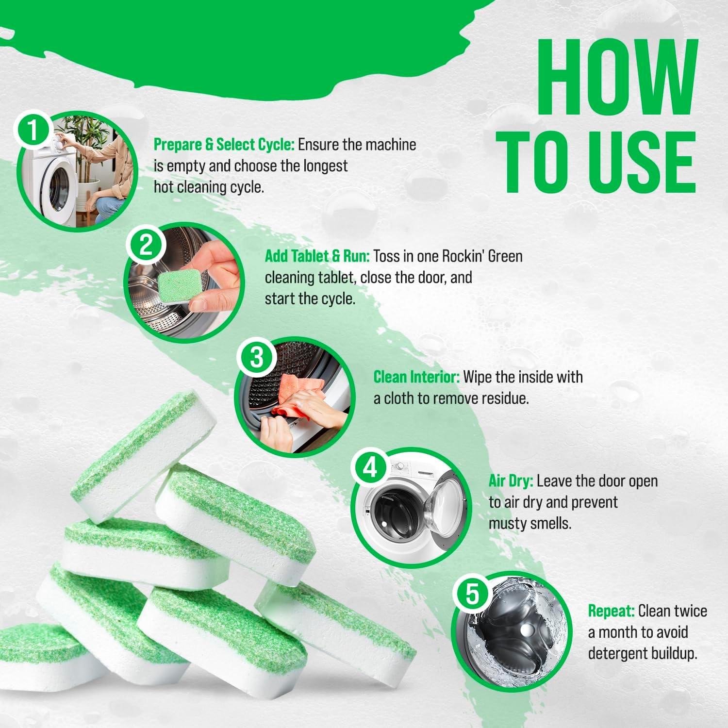 Tabletas de Limpieza Rockin' Green para Lavadoras - Paquete de 8