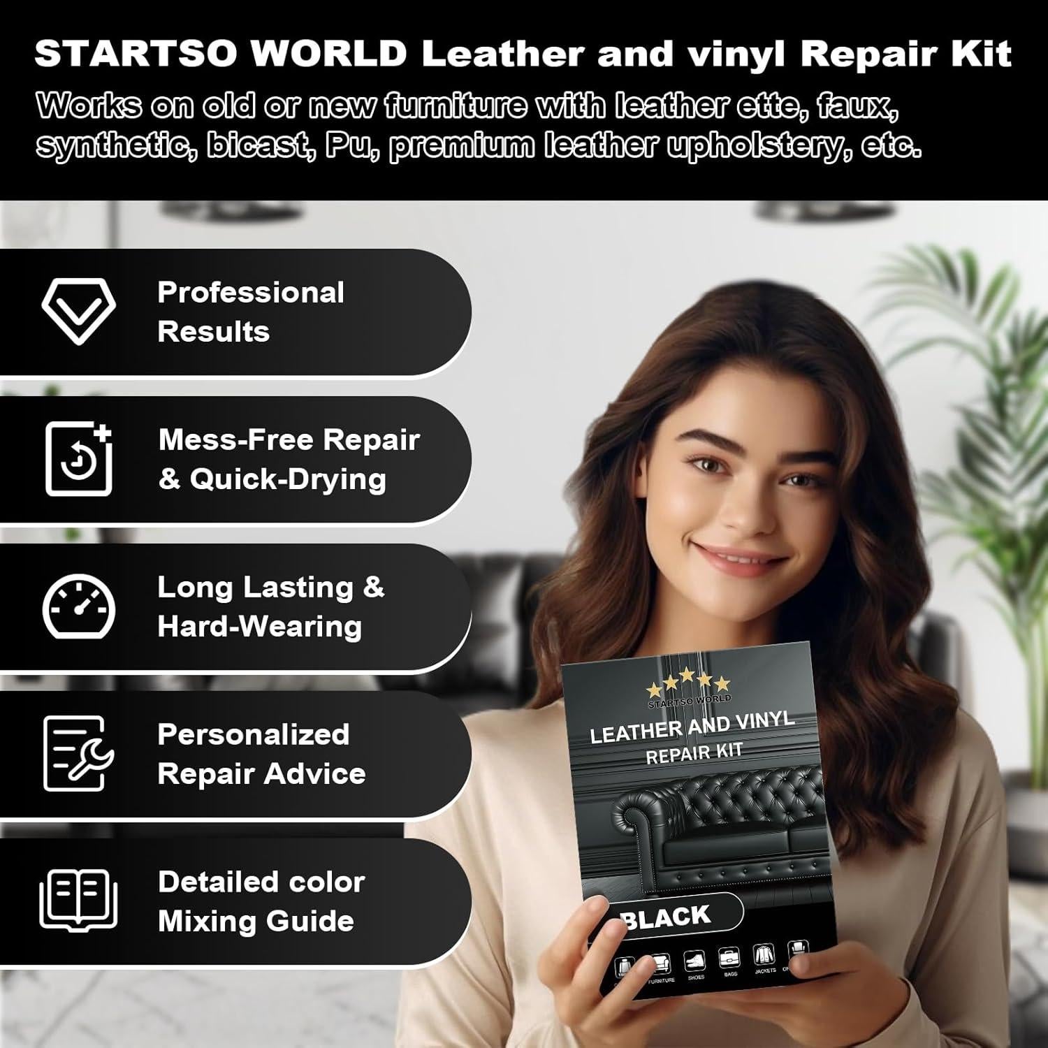 Kit de Reparación de Cuero Negro STARTSO WORLD - 150g