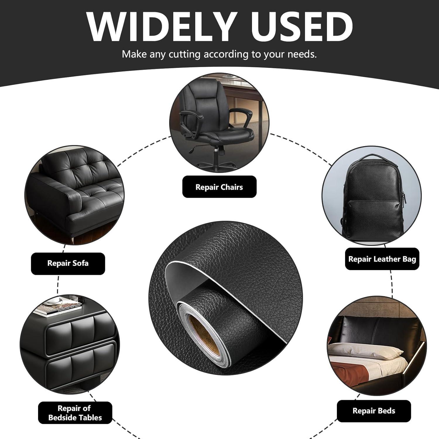 Parche de Reparación de Cuero Uooar 17.78x203.2 cm Negro