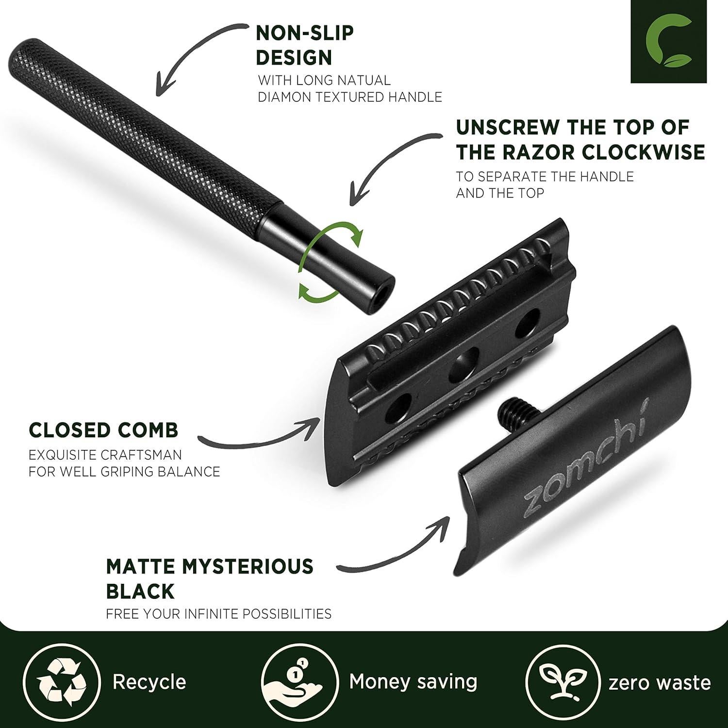 Rasuradora de Seguridad ZOMCHI Negra con 5 Cuchillas Doble Filo