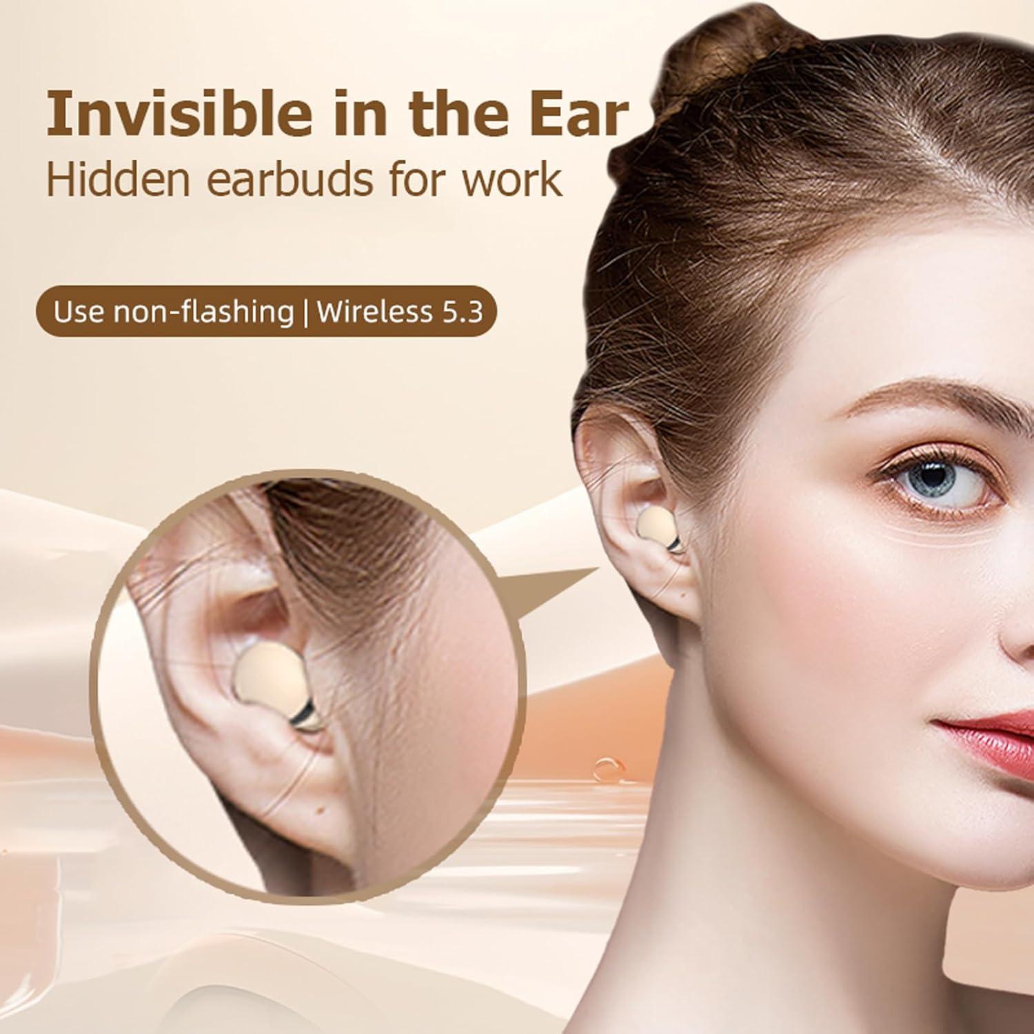 Low Profile Mini Small Invisible Earbuds Wireless Bluetooth Ear Buds for Small Ears Canals Women Kids, Flat Tiny Smallest Micro Discreet Sleep Hidden Headphones Comfortable Earbuds Wireless for Work