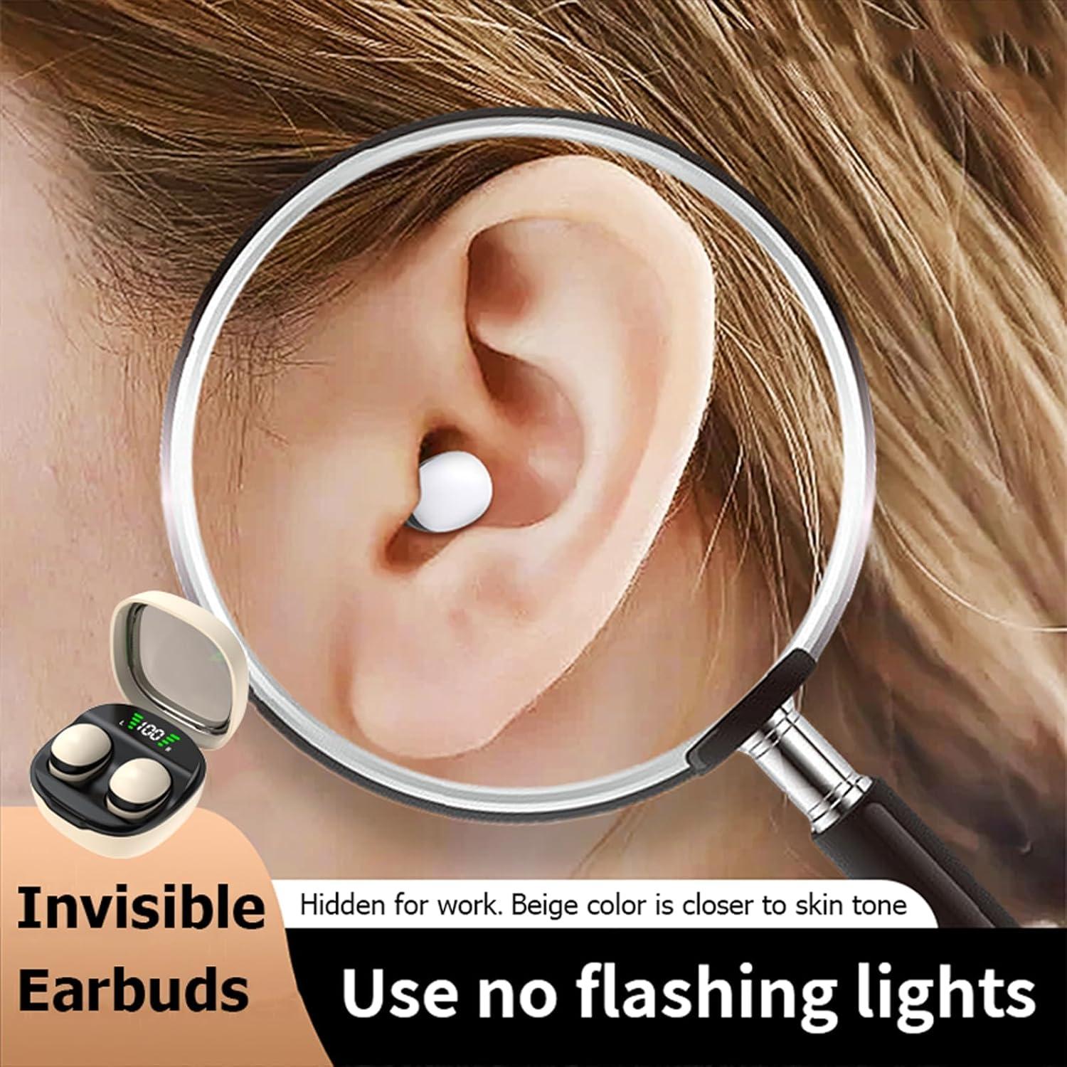 Low Profile Mini Small Invisible Earbuds Wireless Bluetooth Ear Buds for Small Ears Canals Women Kids, Flat Tiny Smallest Micro Discreet Sleep Hidden Headphones Comfortable Earbuds Wireless for Work