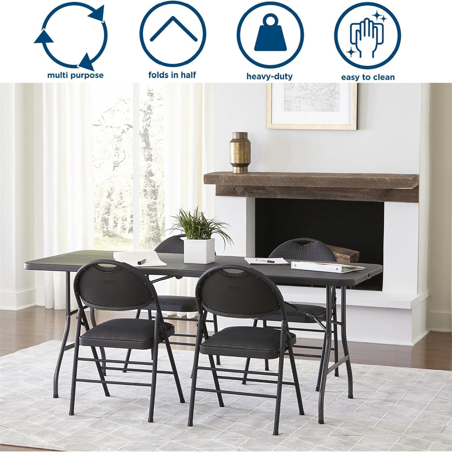 Mesa Plegable COSCO 1.83m Negra con Mango y Cierre Seguro