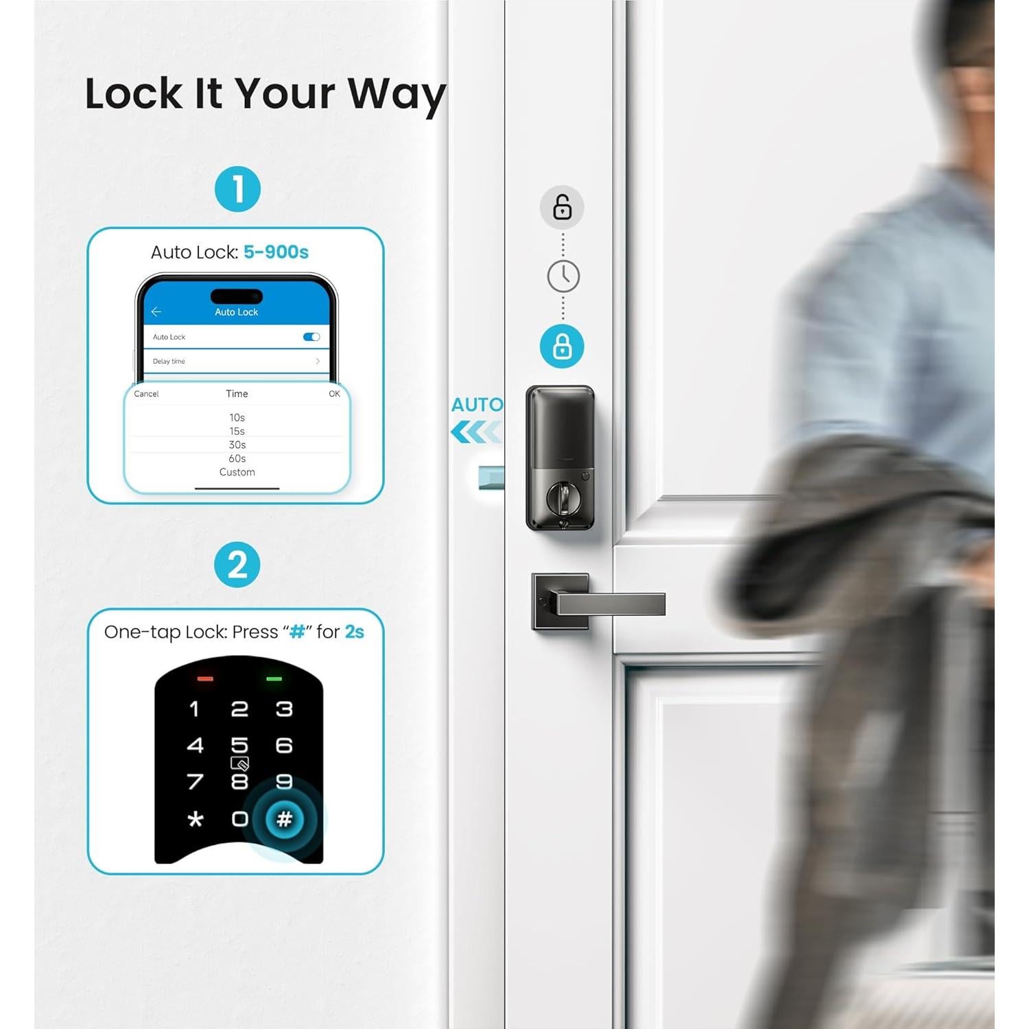 Cerradura Inteligente Veise VE06-L con Manijas, Control App, Negro Mate