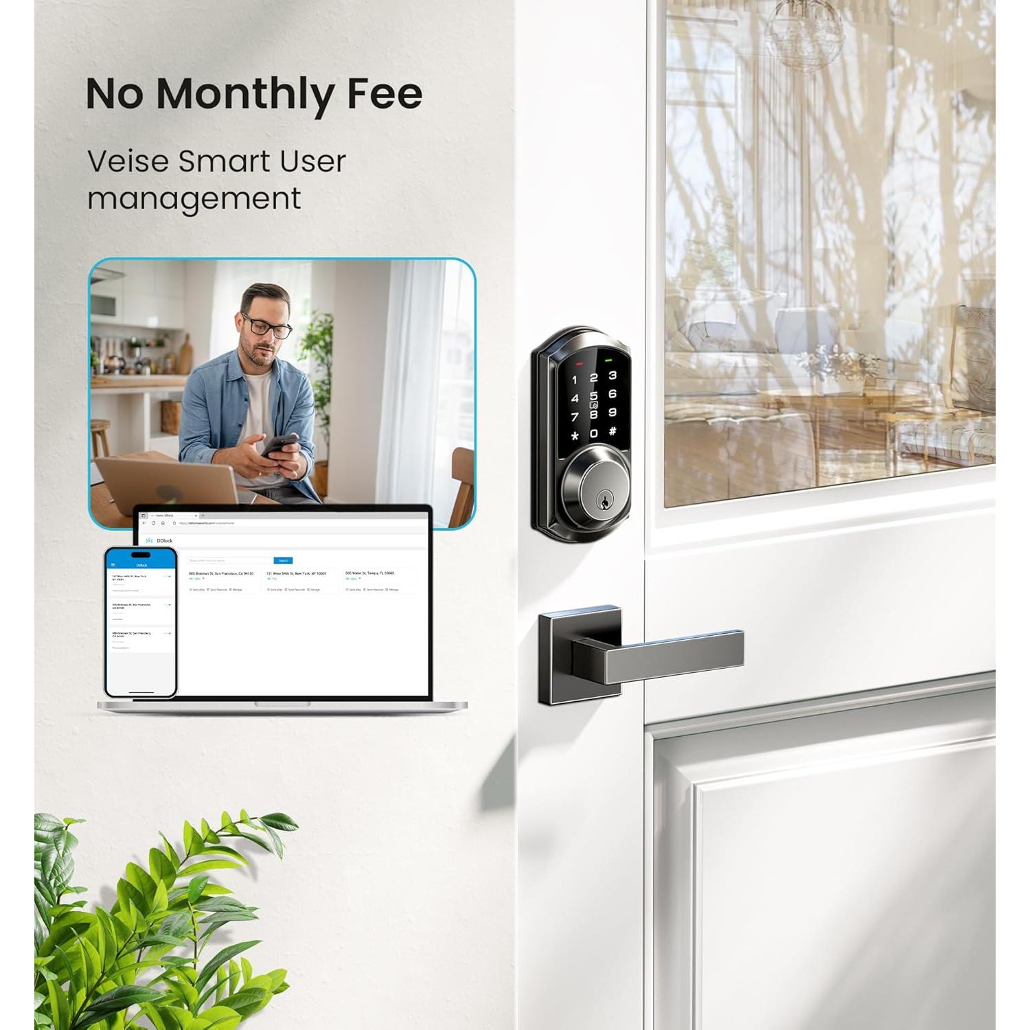 Cerradura Inteligente Veise VE06-L con Manijas, Control App, Negro Mate