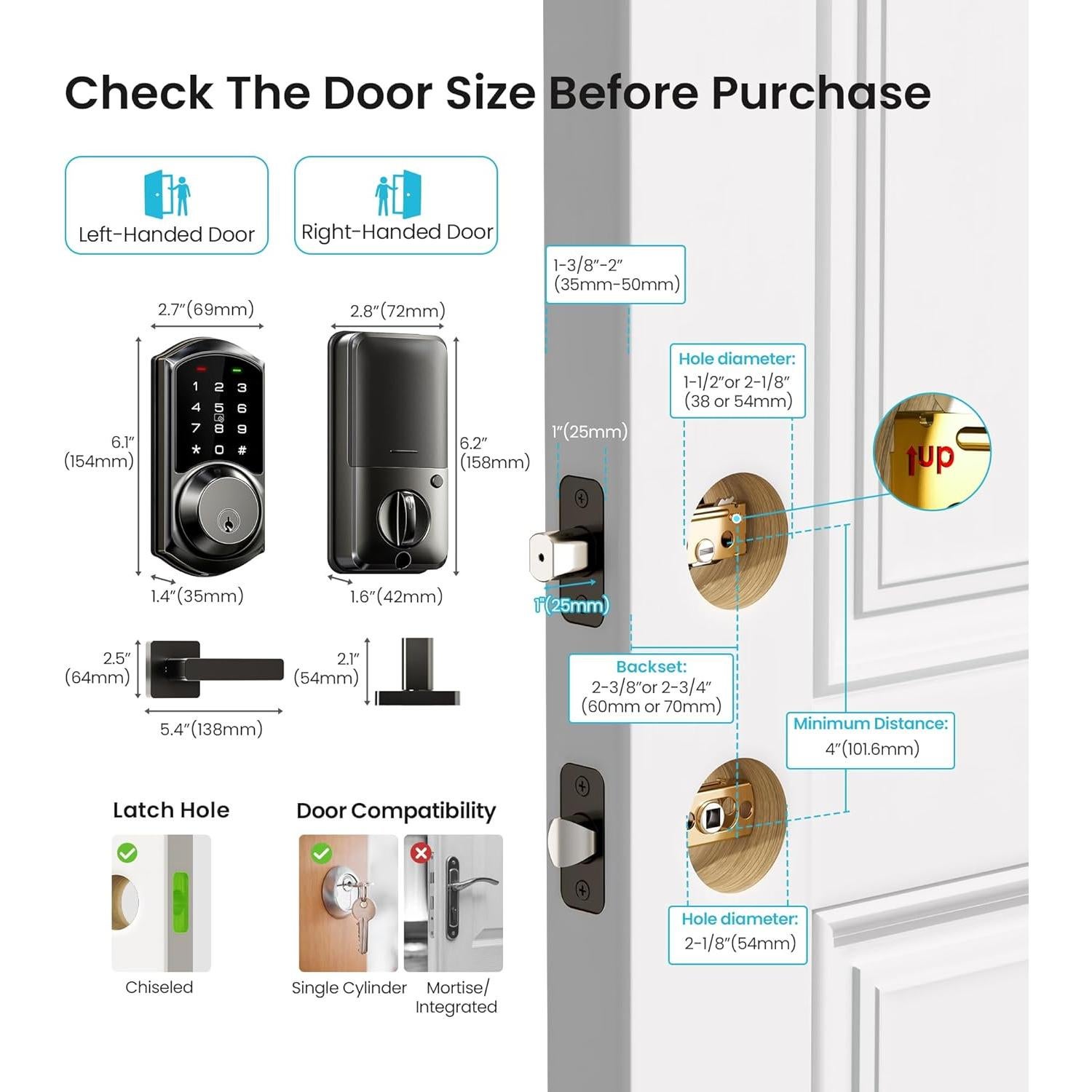 Cerradura Inteligente Veise VE06-L con Manijas, Control App, Negro Mate