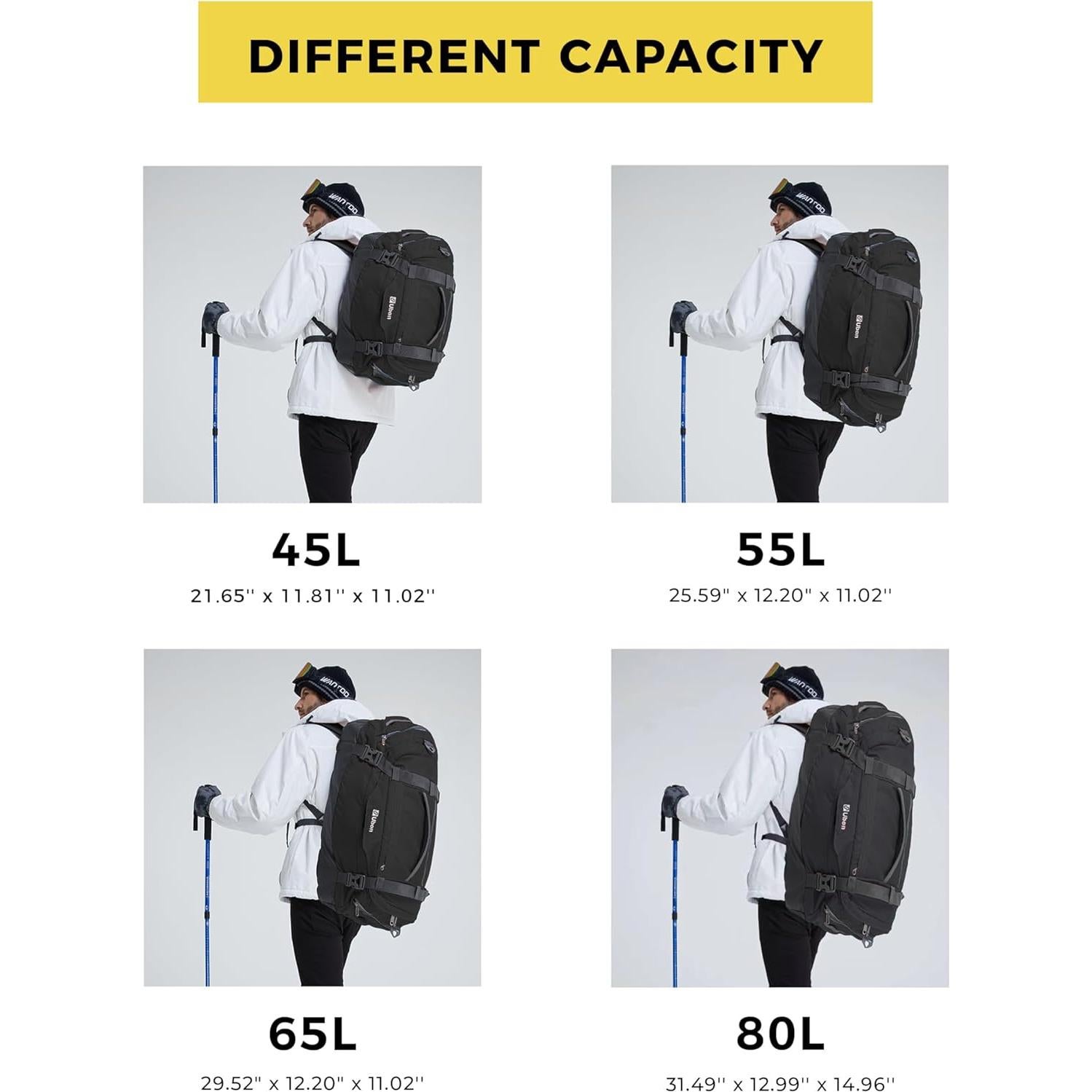 Bolsa de viaje grande Ubon 45L con compartimentos y mochila