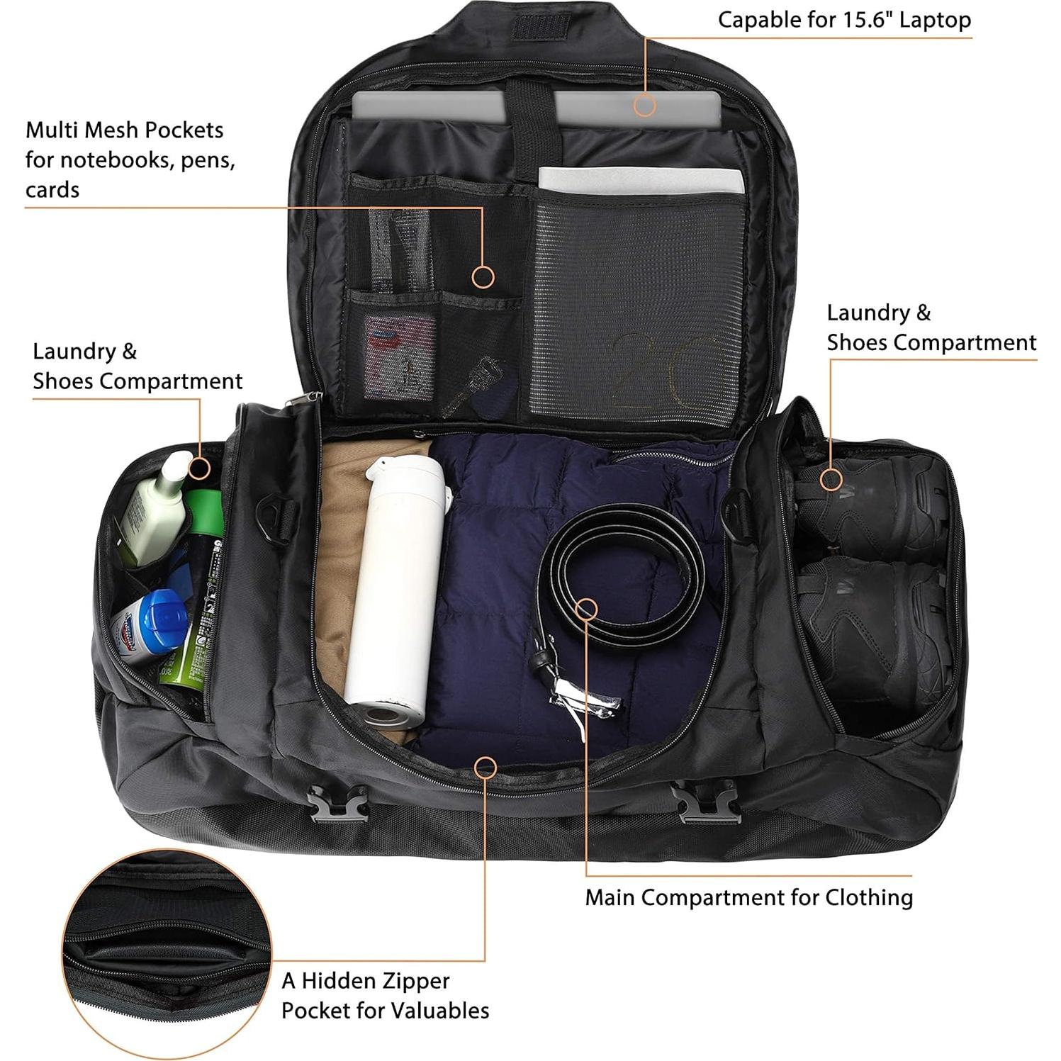 Bolsa de viaje grande Ubon 45L con compartimentos y mochila