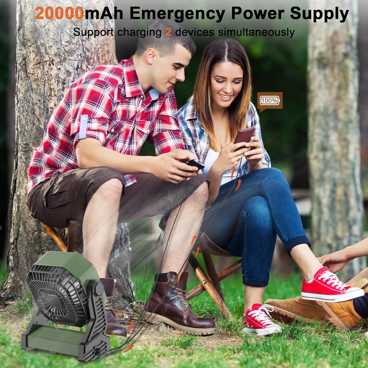 Ventilador de Camping KITWLEMEN 20000mAh Recargable Verde