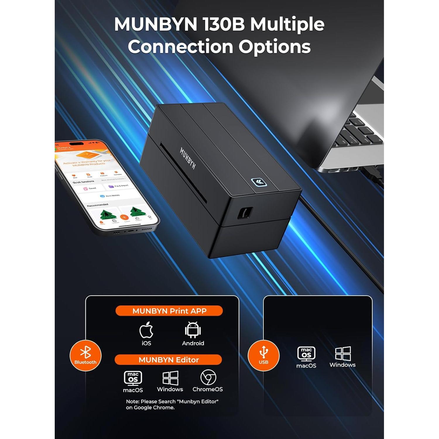 Impresora Térmica de Etiquetas MUNBYN 130B Bluetooth 4x6