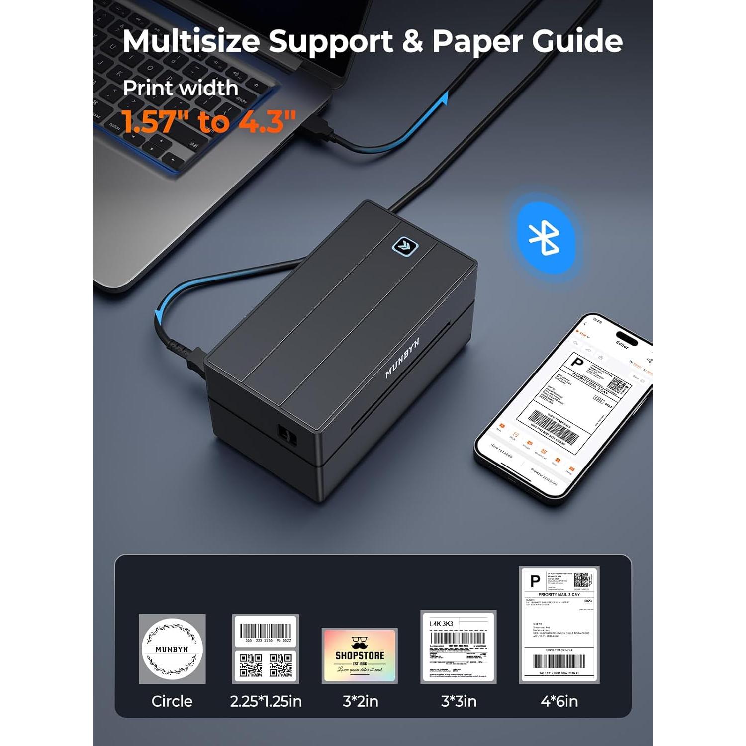 Impresora Térmica de Etiquetas MUNBYN 130B Bluetooth 4x6