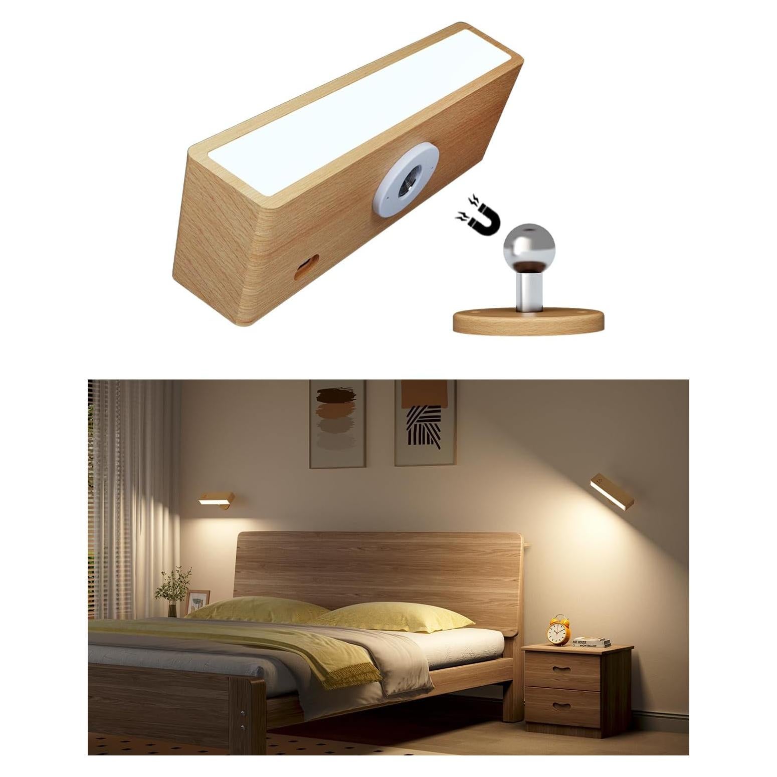 Aplique de Pared a Batería DetarZinLED Madera de Haya 1Pack