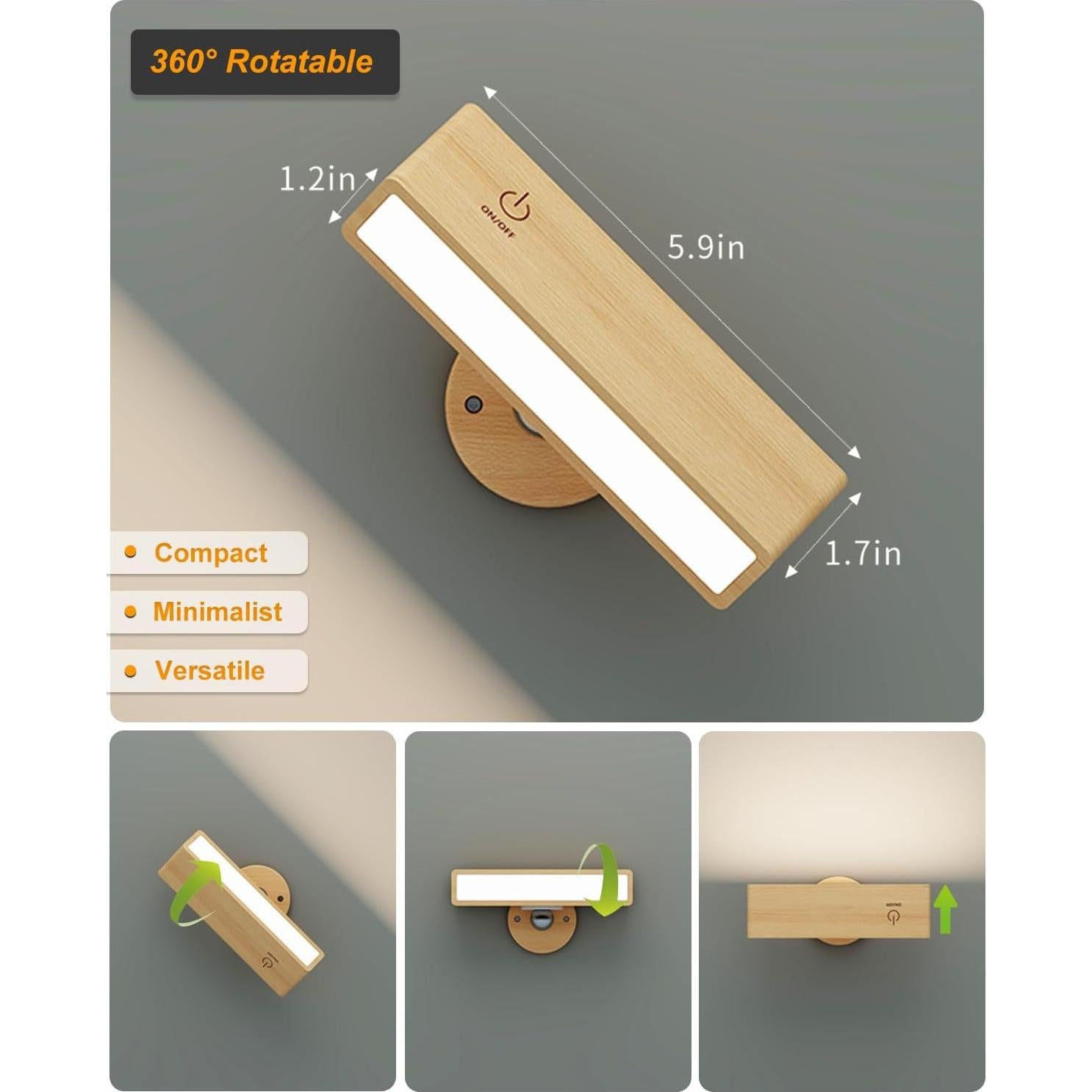 Aplique de Pared a Batería DetarZinLED Madera de Haya 1Pack