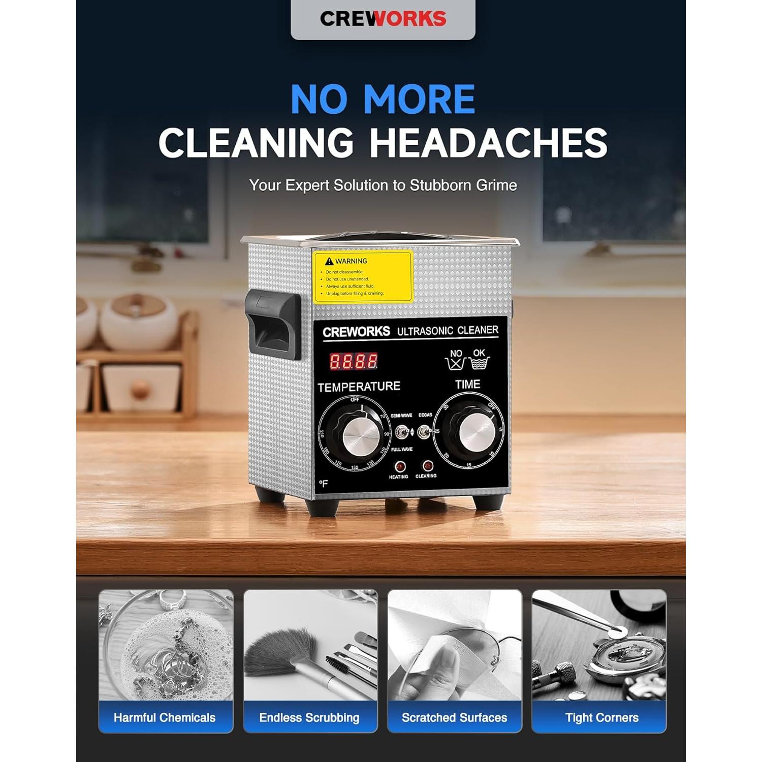 Limpiador Ultrasónico CREWORKS 2L 60W con Calentador y Temporizador