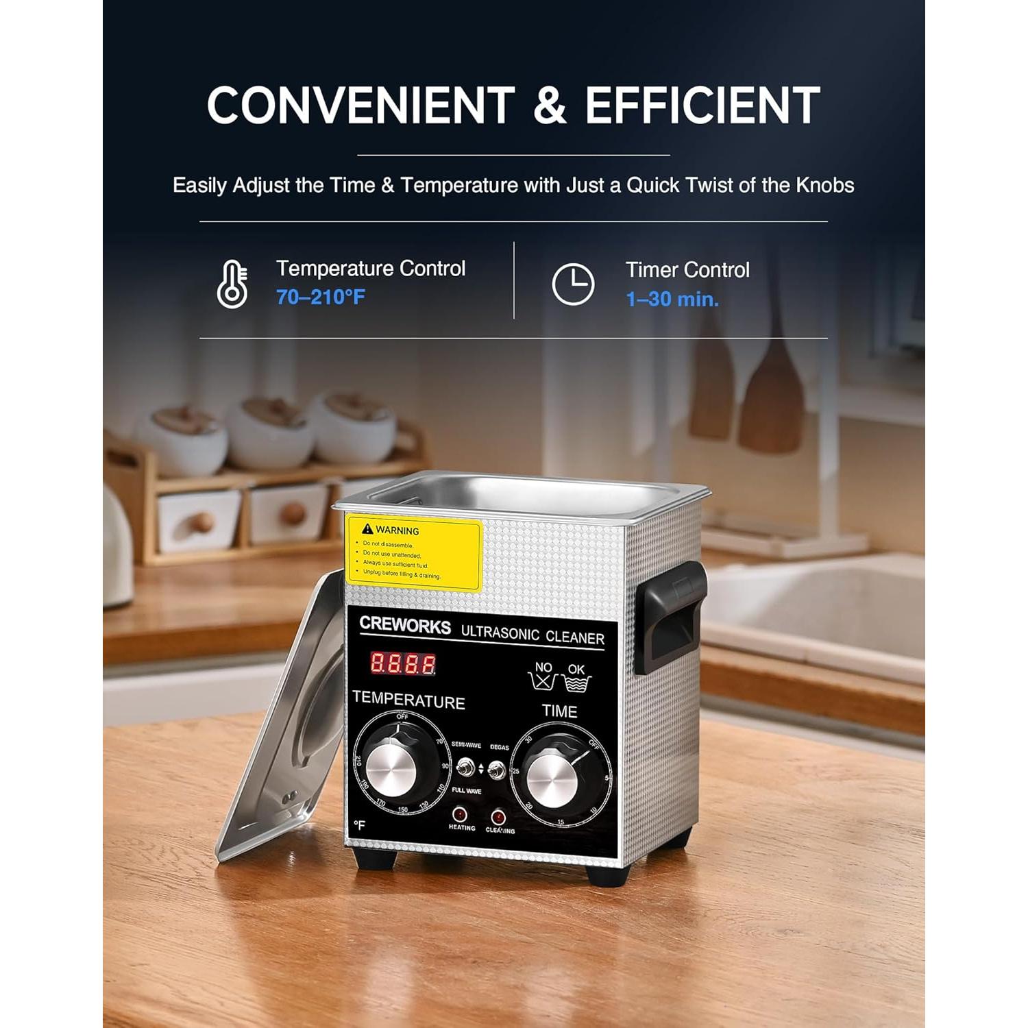 Limpiador Ultrasónico CREWORKS 2L 60W con Calentador y Temporizador
