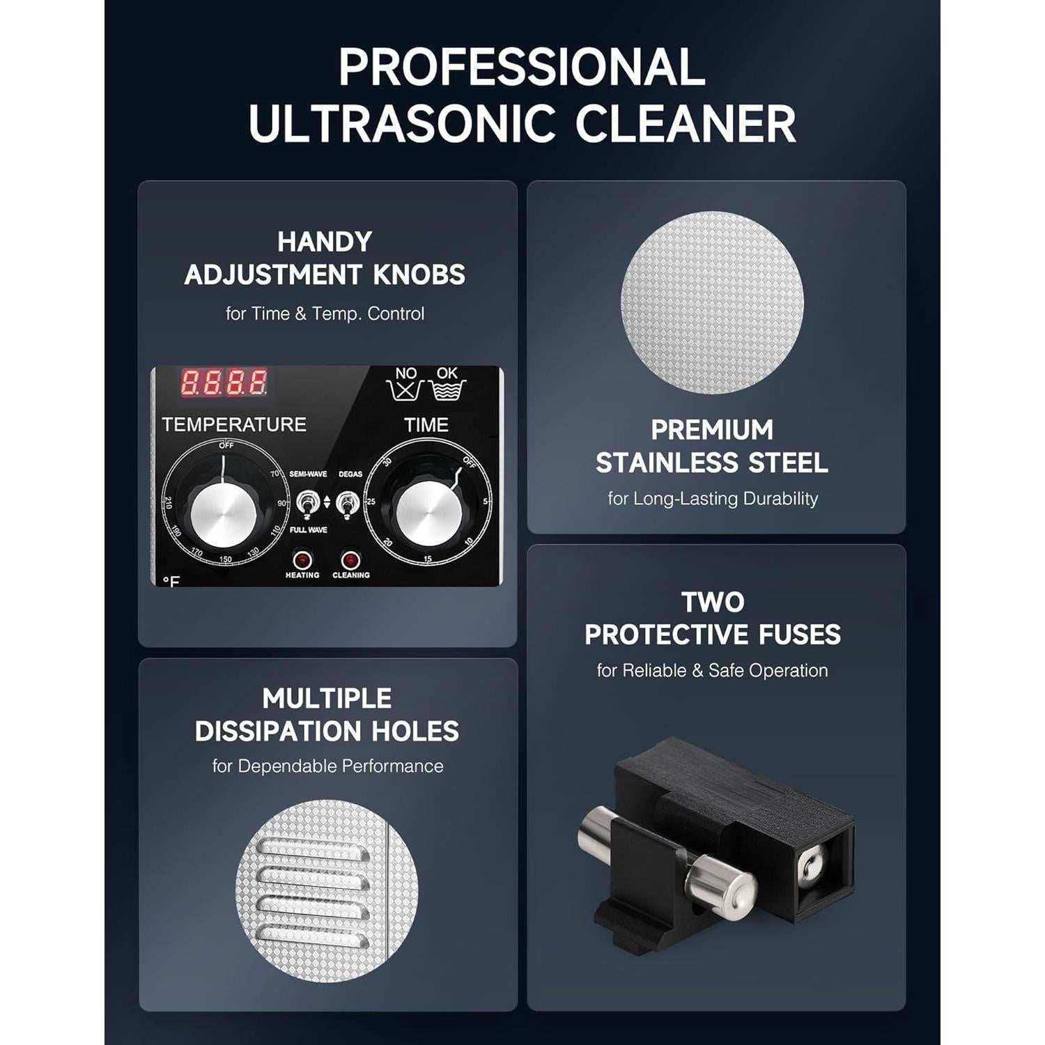 Limpiador Ultrasónico CREWORKS 2L 60W con Calentador y Temporizador