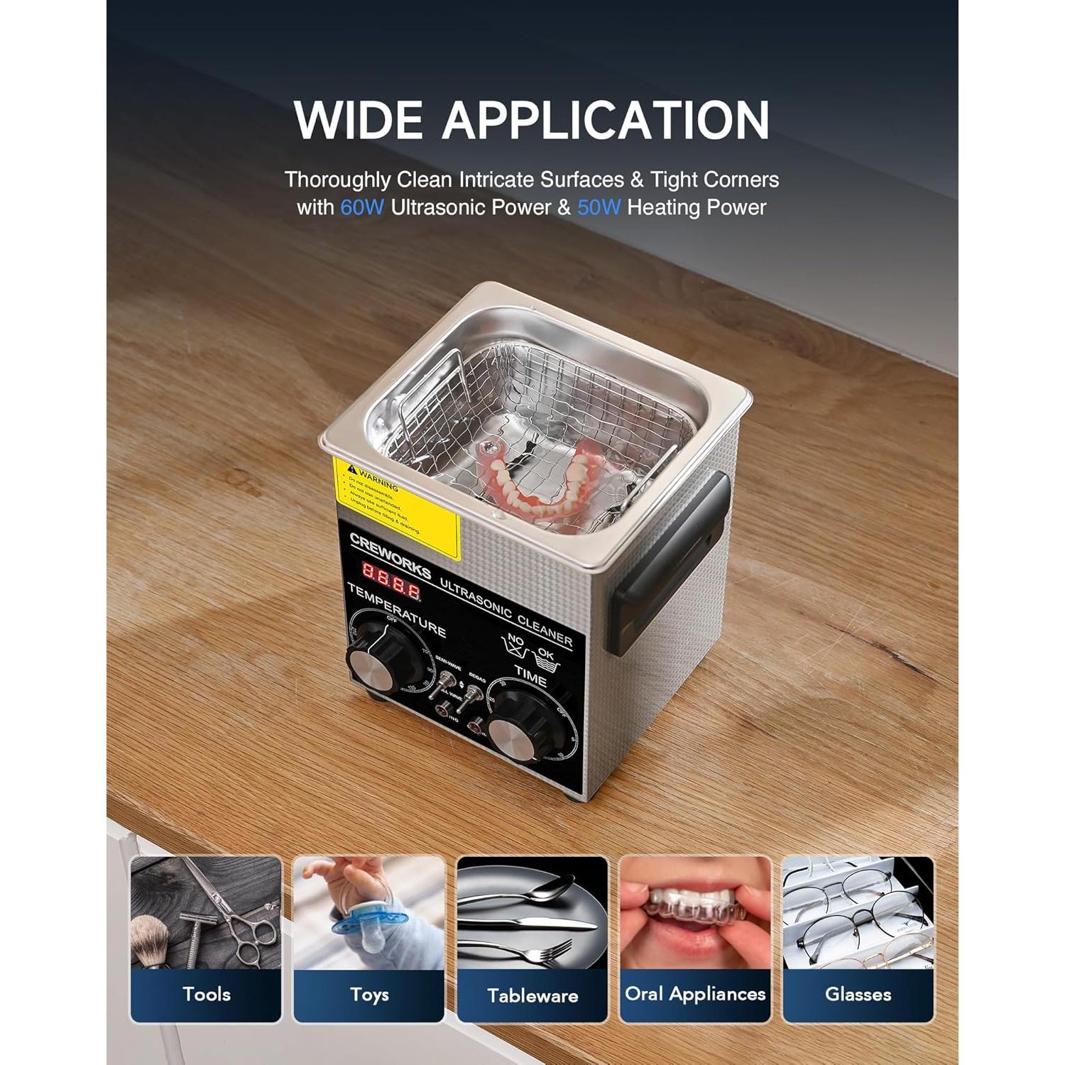 Limpiador Ultrasónico CREWORKS 2L 60W con Calentador y Temporizador