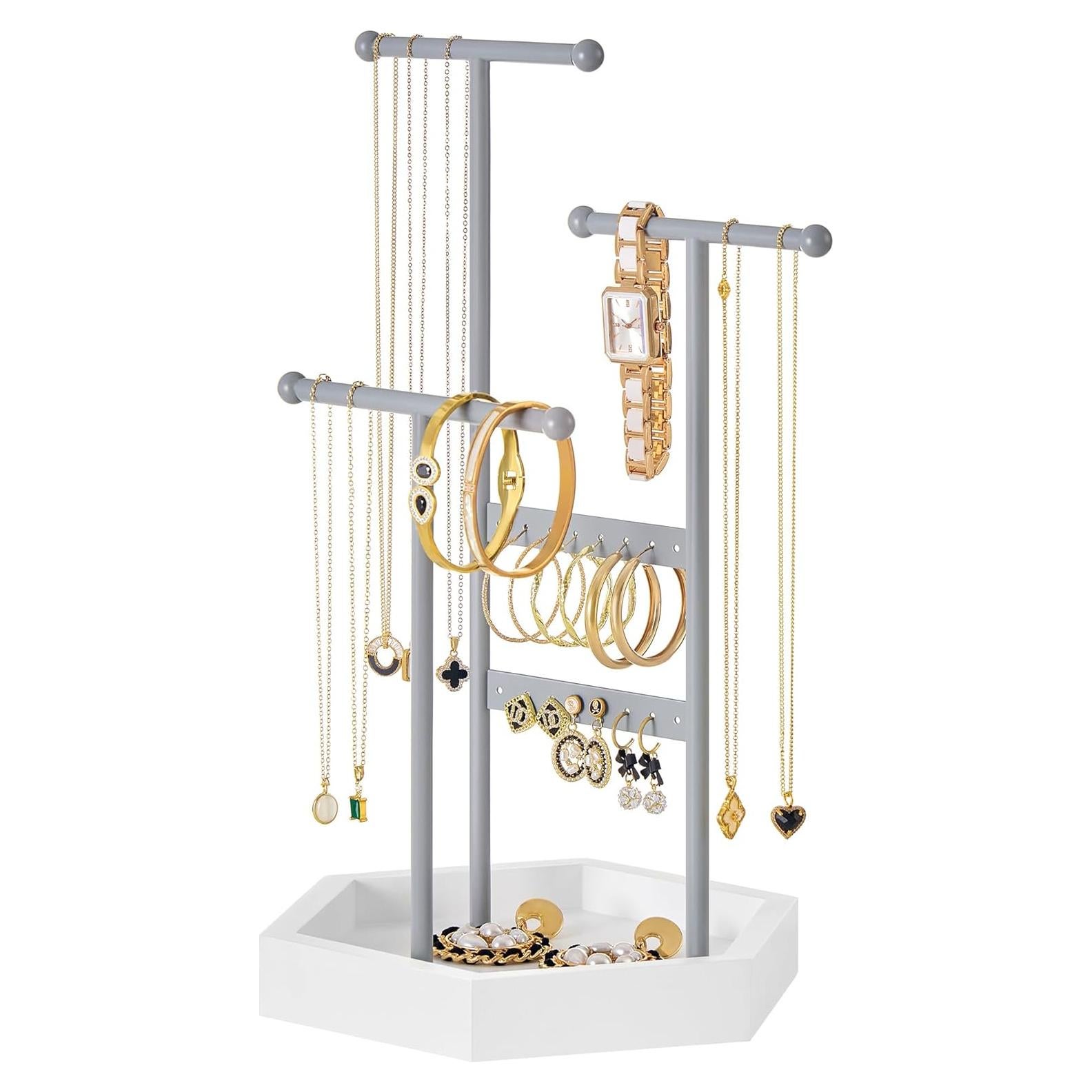 Soporte de Joyería SONGMICS 3 Niveles Metal Gris y Blanco