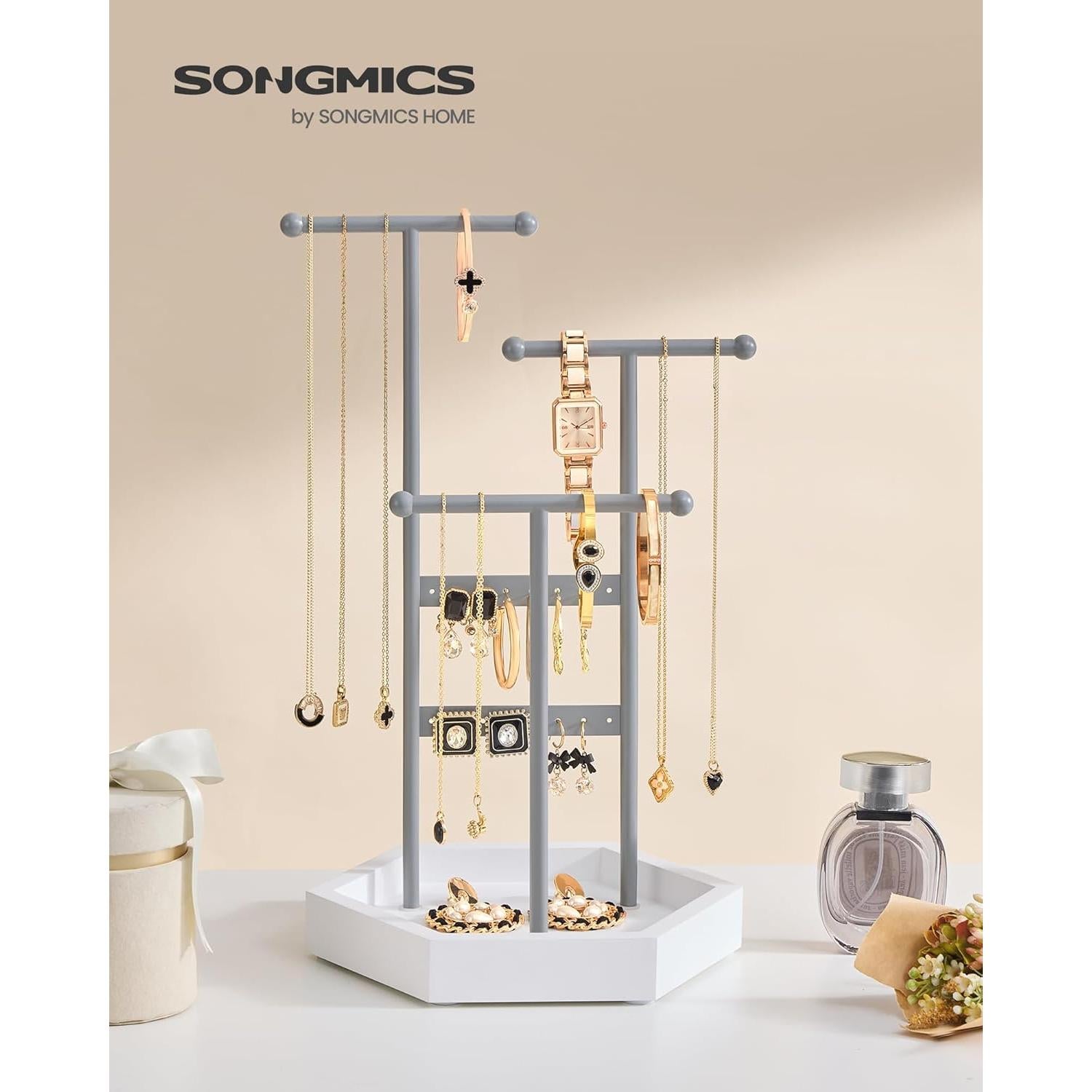 Soporte de Joyería SONGMICS 3 Niveles Metal Gris y Blanco