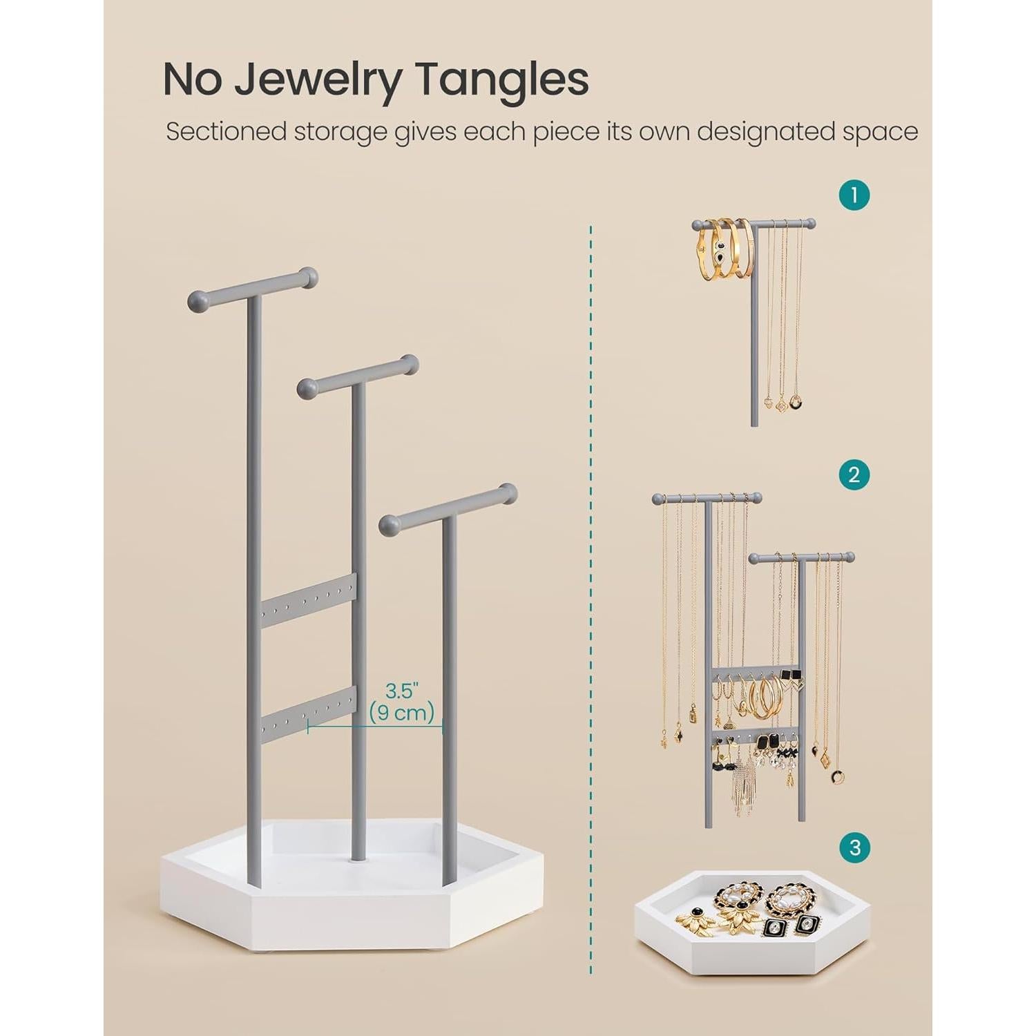 Soporte de Joyería SONGMICS 3 Niveles Metal Gris y Blanco